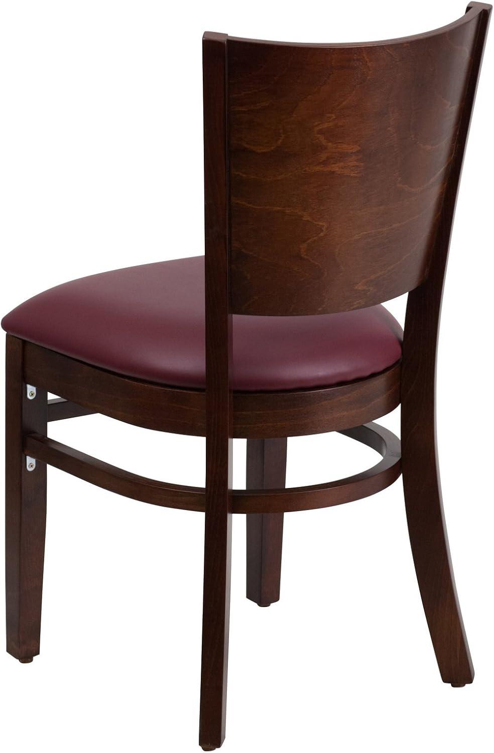 Flash Furniture Lacey Series Solid Back Walnut Wood Restaurant Chair - Burgundy Vinyl Seat