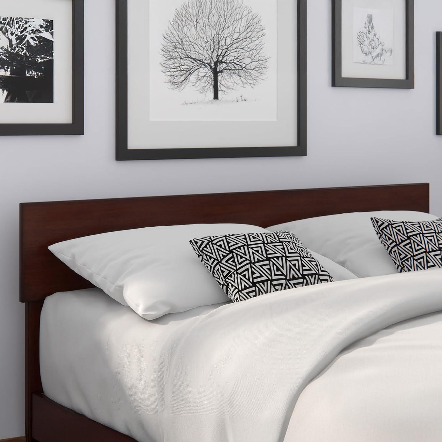 Full Boston Headboard Walnut - AFI: Satin Stained, Wood Frame Mounted, USB Charging Port, 32" Height