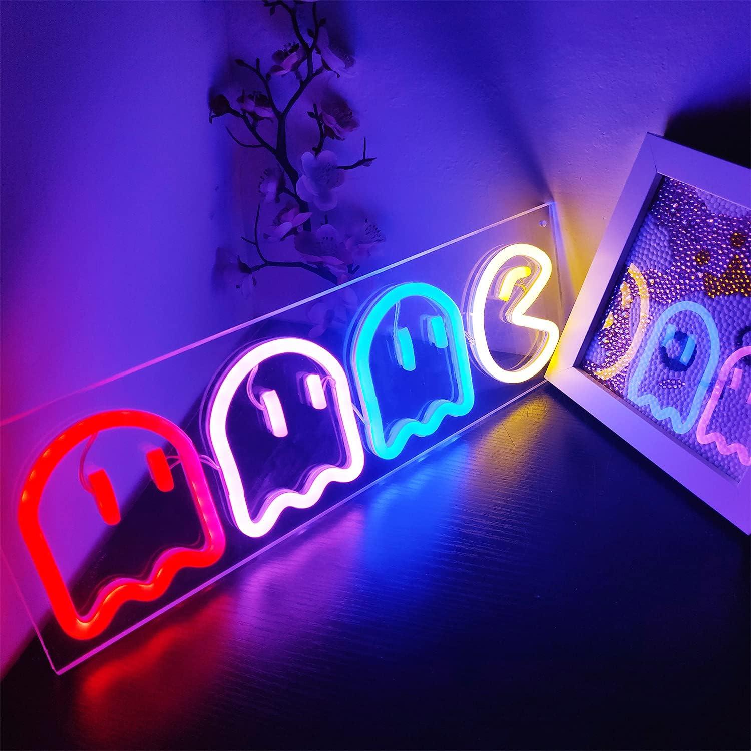 Retro Ghost Neon Wall Light for Kids Room Decor 16''x 6''