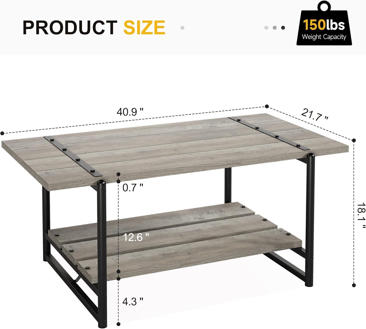 Gray Engineered Wood and Metal Outdoor Coffee Table with Storage Shelf