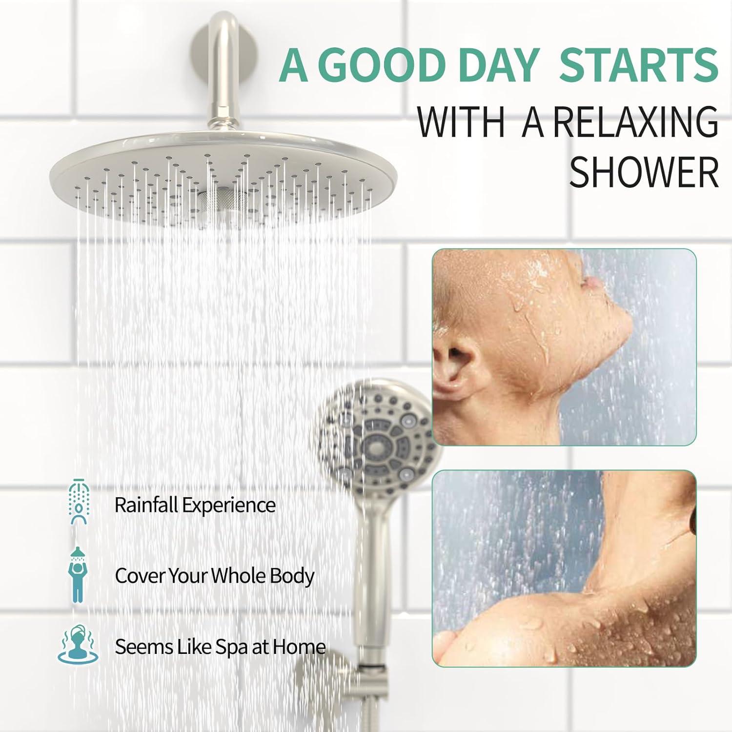 SR SUN RISE Shower Faucet - 8 Inch Multifunctional High Pressure Shower Head System with Handheld Shower Head Fixtures - Valve Included - Brushed Nickel