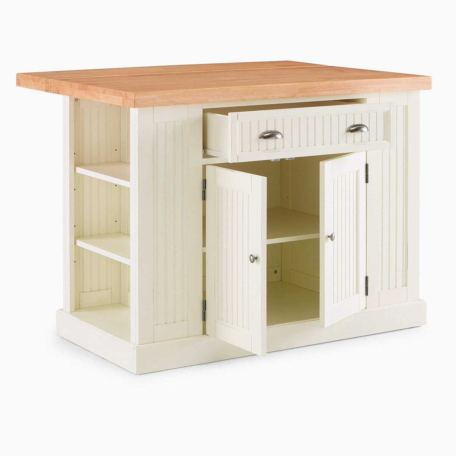 Nantucket Off-White and Maple Wood Kitchen Island