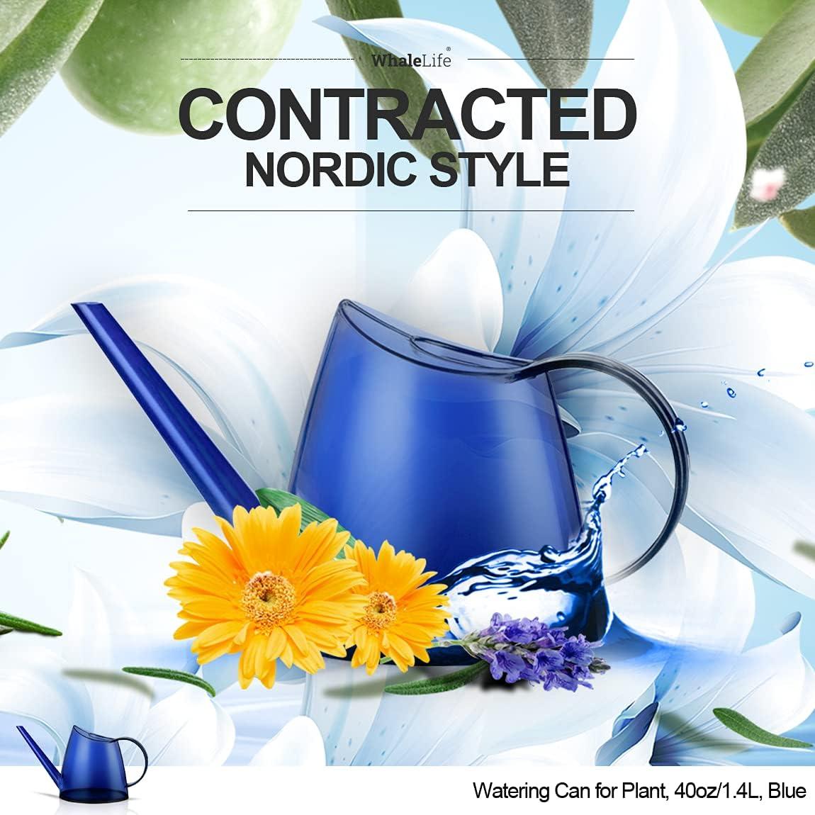 WhaleLife Indoor Watering Can for House Bonsai Plants Garden Flower Long Spout 40oz 1.4L PS Resin Pot (Blue)