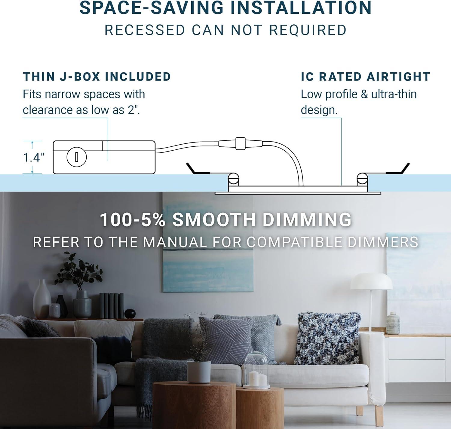 PARMIDA (16 Pack) 4 Inch Ultra-Thin LED Recessed Ceiling Light with Junction Box, 5CCT Color Selectable 2700K/3000K/3500K/4000K/5000K, 12W, Dimmable Canless Wafer Slim Panel Downlight, IC Rated, ETL