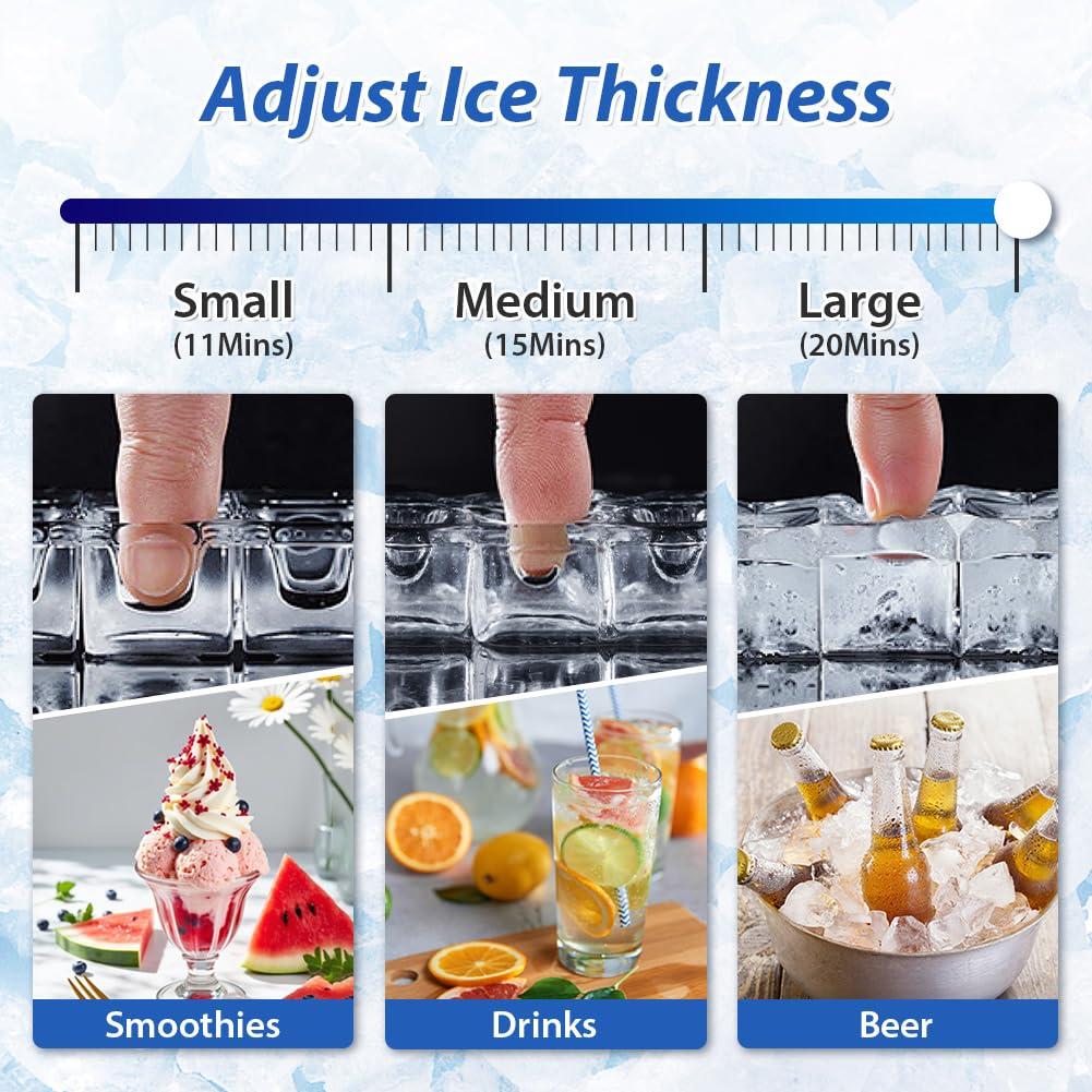 Commercial Ice Maker Machine, 70 LBS/24H Under Counter Large Ice Machine w/ 10 LBS Capacity Ice Storage Bin, 2 Water Inlet Modes, Freestanding & Built in Ice Maker for Bar/Home/Office/Shop, White