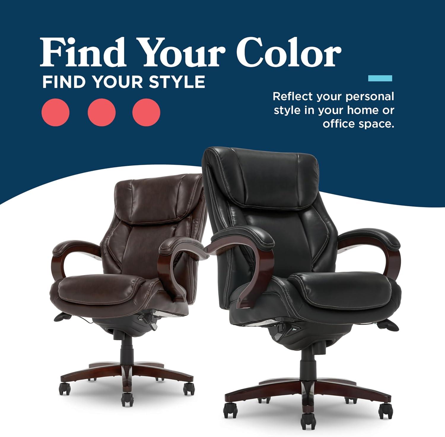 La-Z-Boy La-Z-Boy Bellamy Executive Office Chair with Memory Foam Cushions, Real Wood Arms and Swivel Base, Waterfall Seat Edge, Faux Bonded Leather