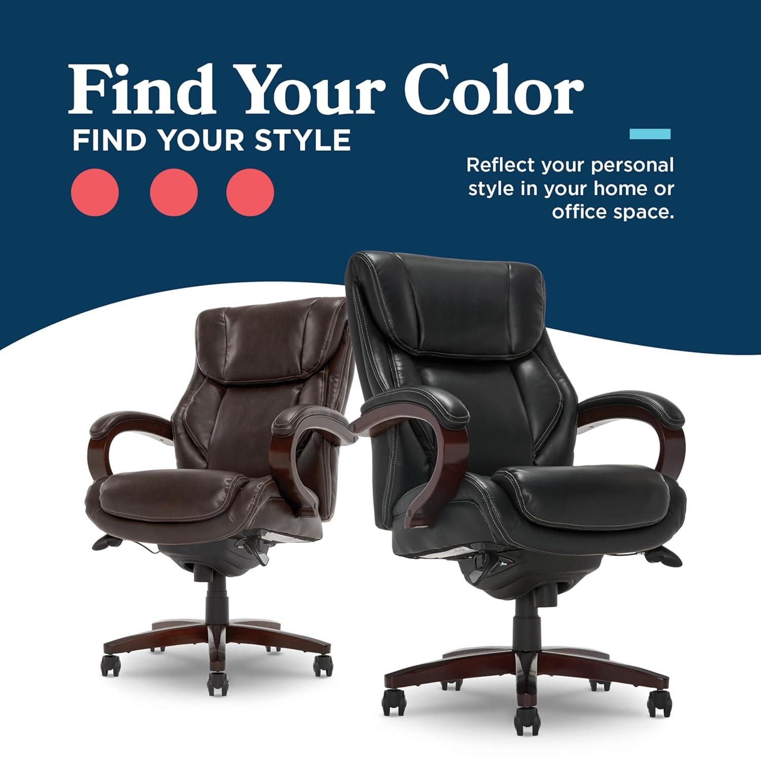 La-Z-Boy La-Z-Boy Bellamy Executive Office Chair with Memory Foam Cushions, Real Wood Arms and Swivel Base, Waterfall Seat Edge, Faux Bonded Leather