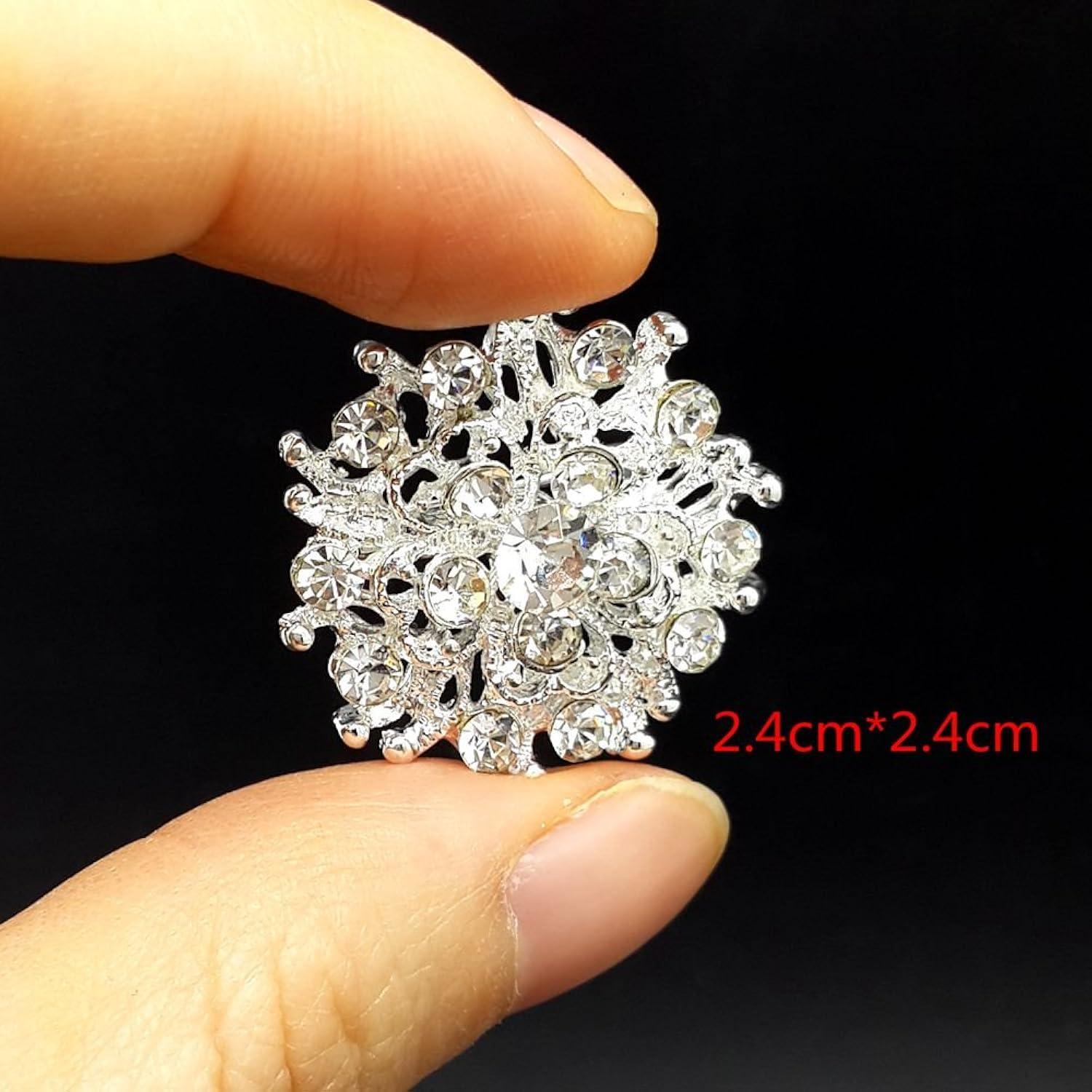 24Pcs Crystal Rhinestones Brooch Pin Rhinestone Decoration Bouquet Supplies