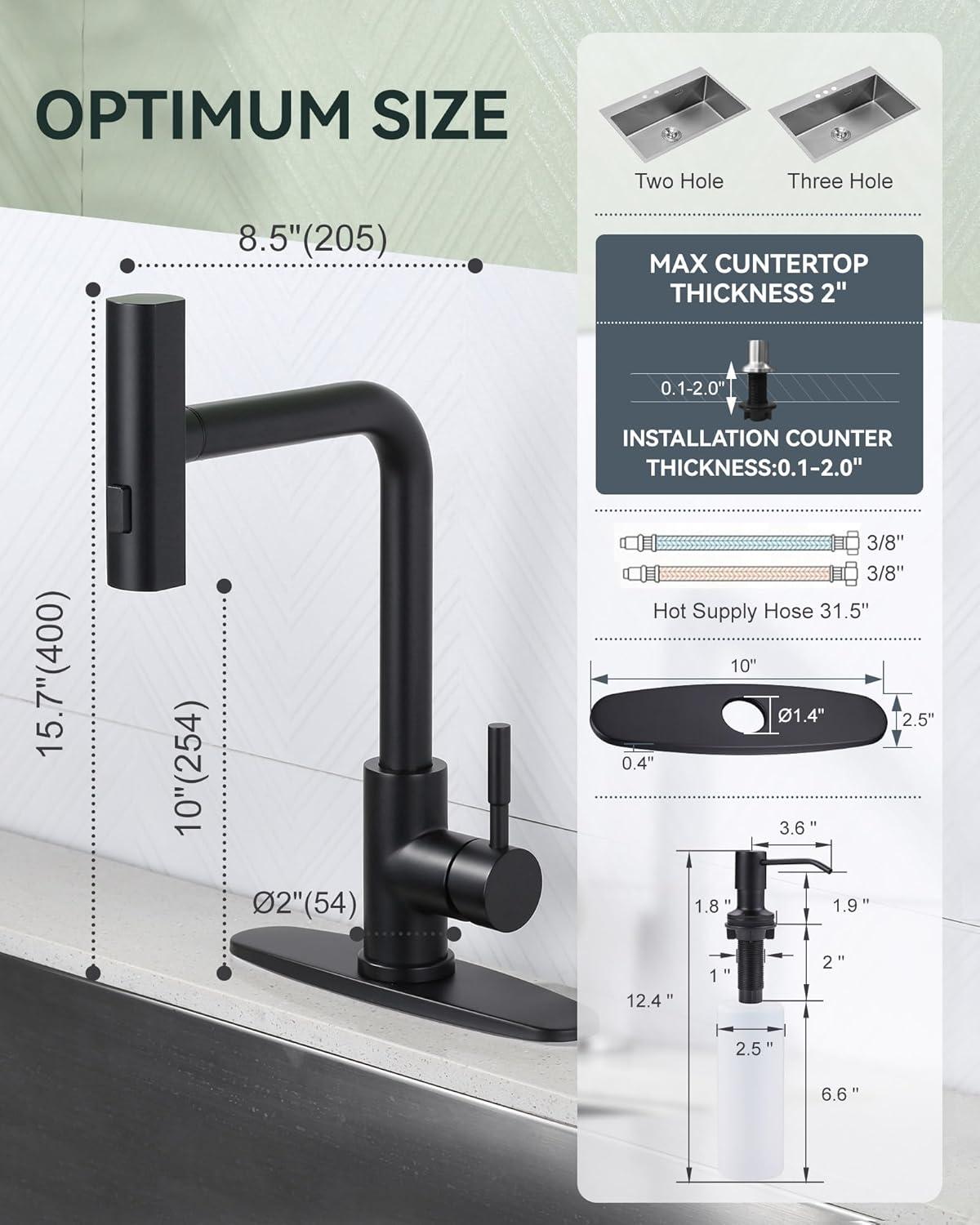 Waterfall Kitchen Faucet with Pull Down Sprayer, Stainless Kitchen Faucet with Sprayer 3 Modes