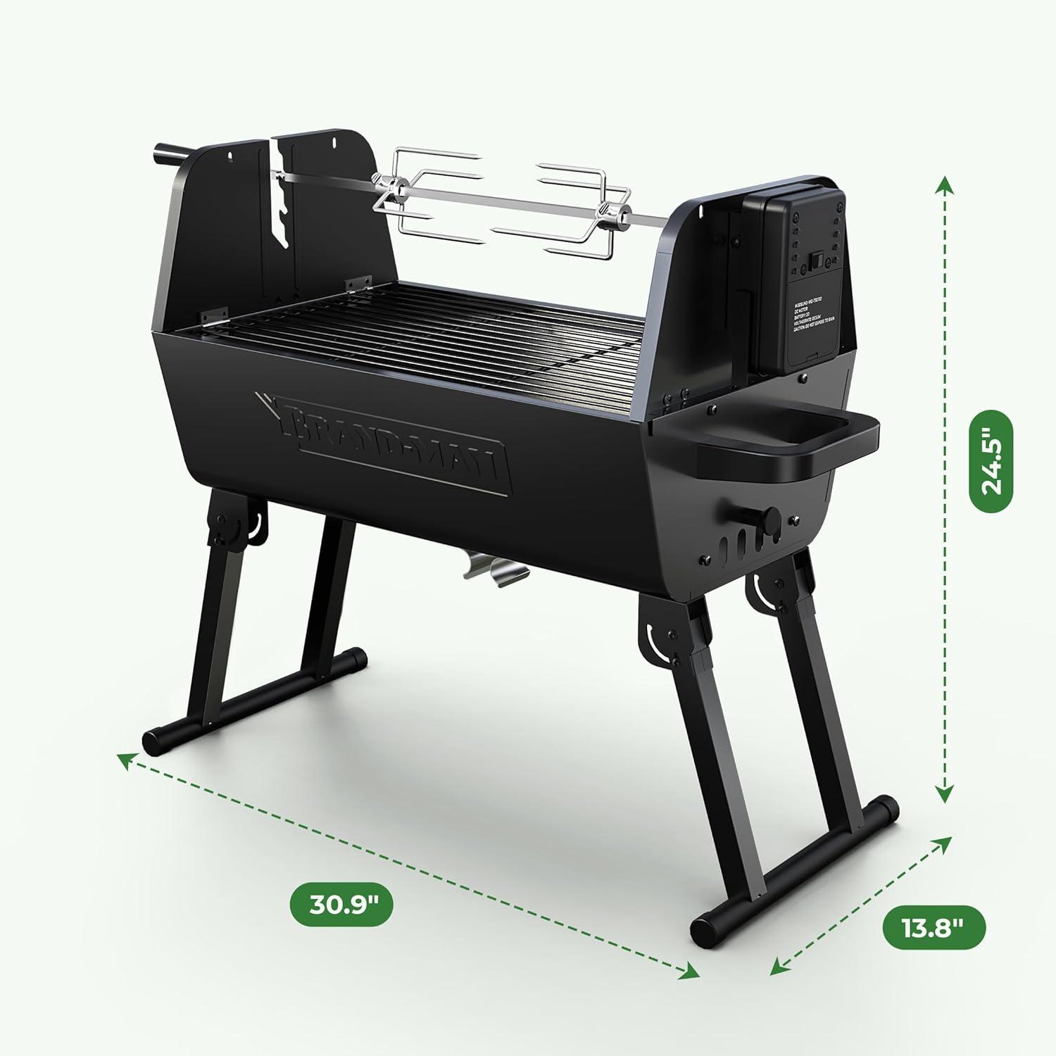 Brand-Man 2 in 1 Charcoal Grill with Rotisserie Grill Kit, Portable ‎Enameled Steel Barbecue Grill, Stainless Steel Spit Roaster with Motor & Adjustable Height for Backyard Camping Patio Tailgating