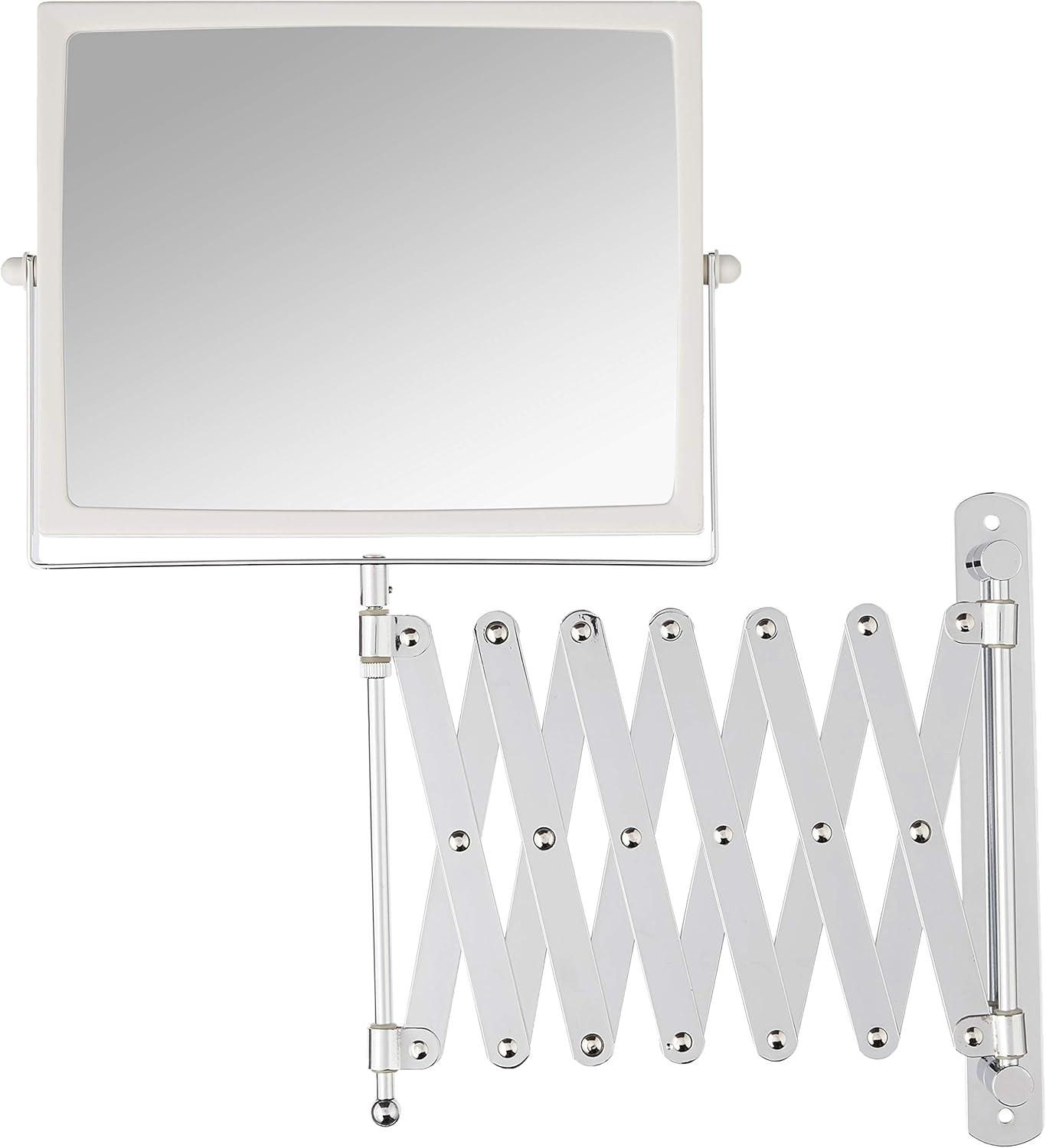 Jerdon 8.3-inch x 6.5-inch Two-Sided Wall Mount Hindsight Mirror with 5X-1X Magnification & 30-inch Wall Extension,White/Chrome Finish - Model J2020C