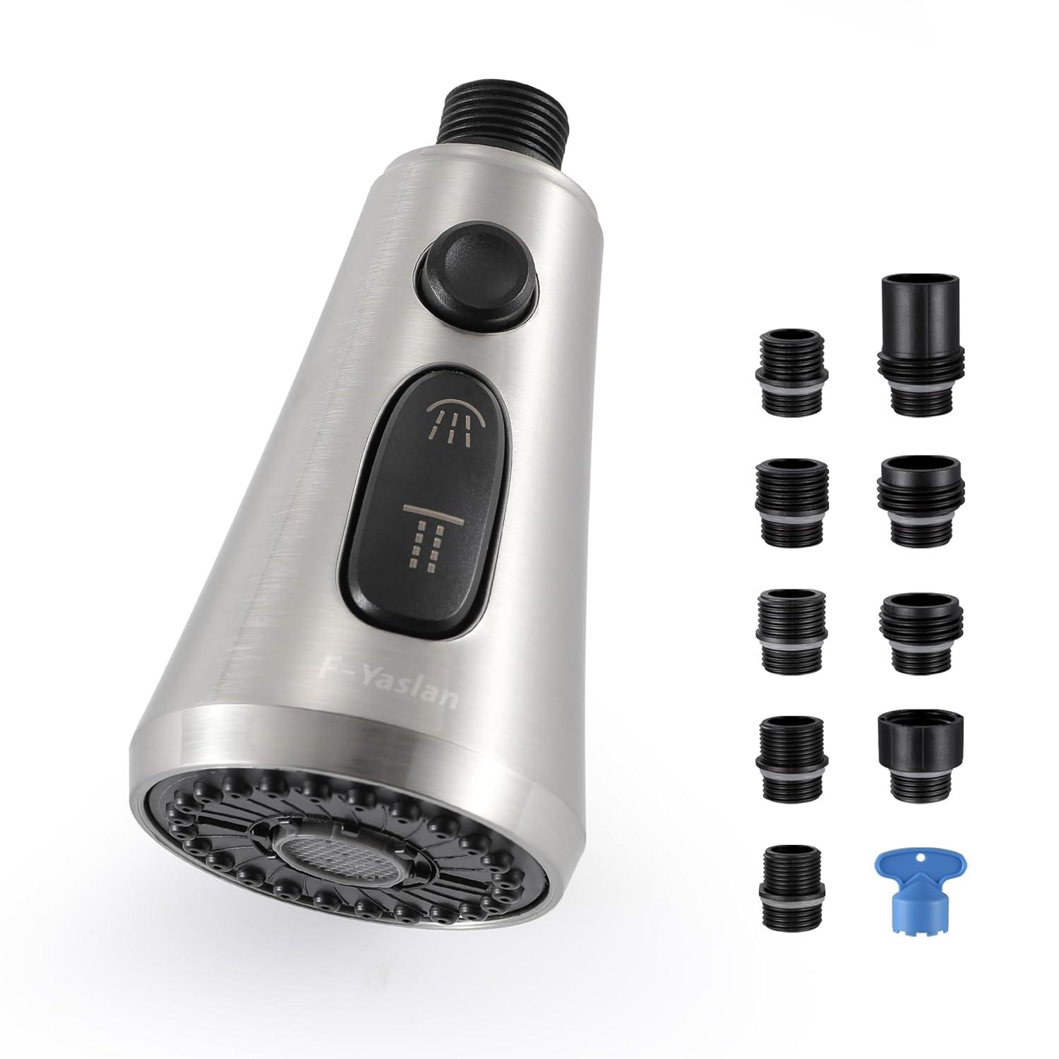 Spring Pull Down Kitchen Faucet Head Replacement for Kitchen Faucet, 3-Modes & 7 Adapters Brushed Nickel Finished