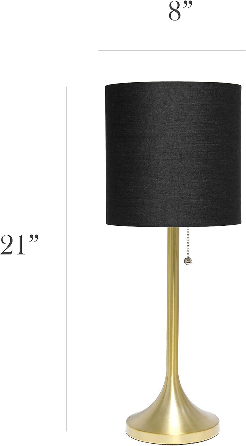 Simple Designs Gold Tapered Table Lamp with Black Fabric Drum Shade