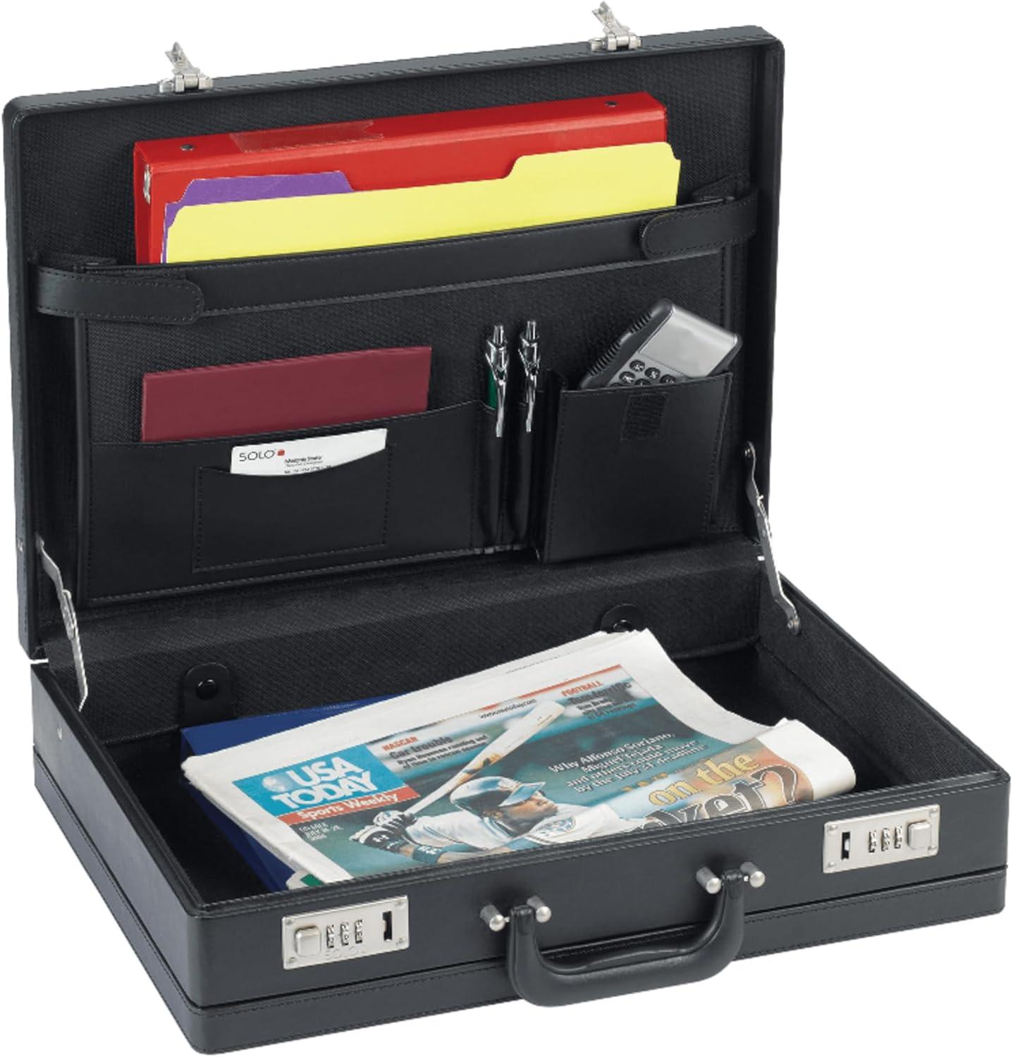 Expandable Black Vinyl Attache Case with Dual Locks - 17.5'' W