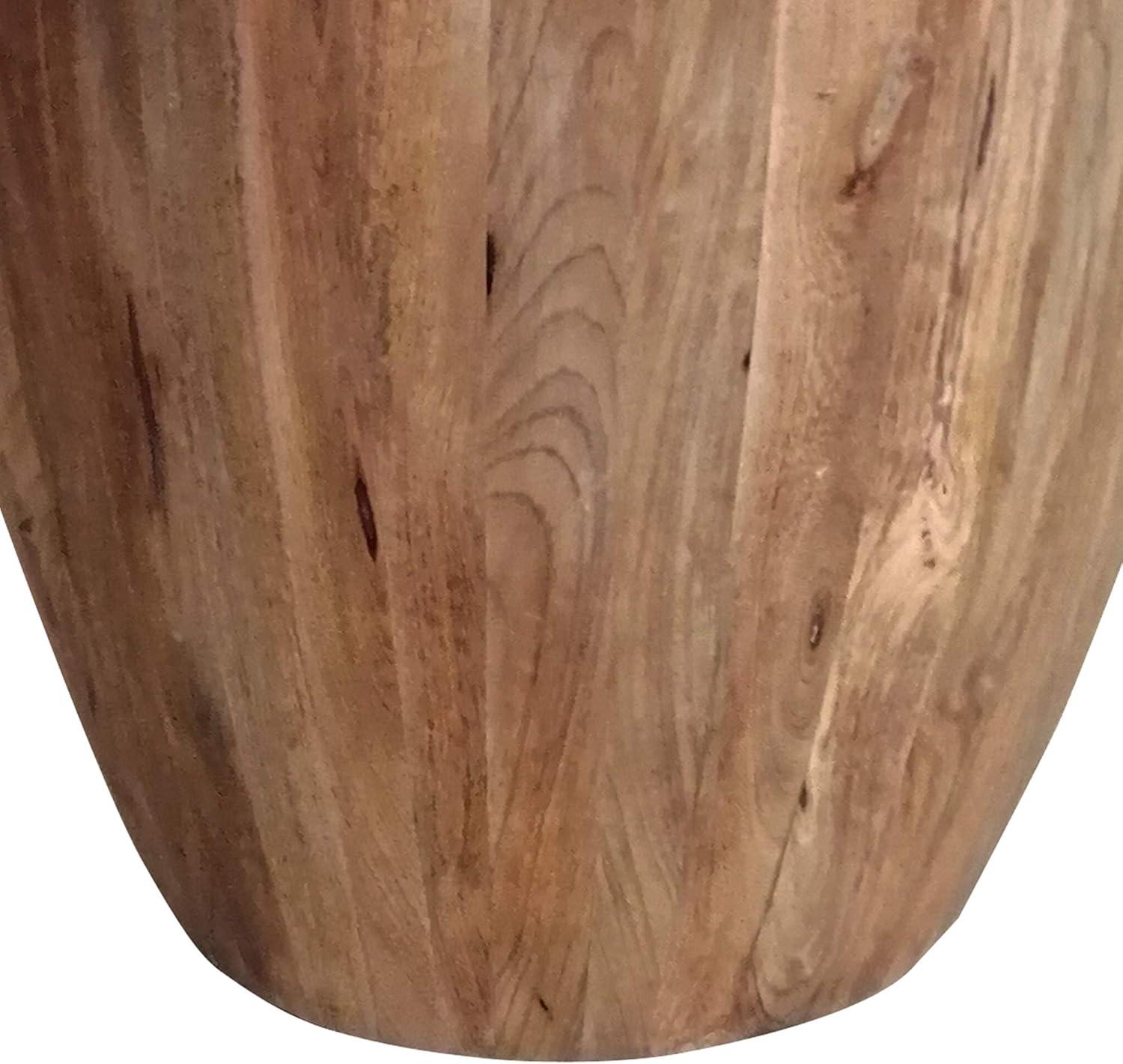 The Urban Port Hand Carved Cylindrical Shape Round Mango Wood Distressed Wooden Side End Table Brown: No Assembly, Polished Finish