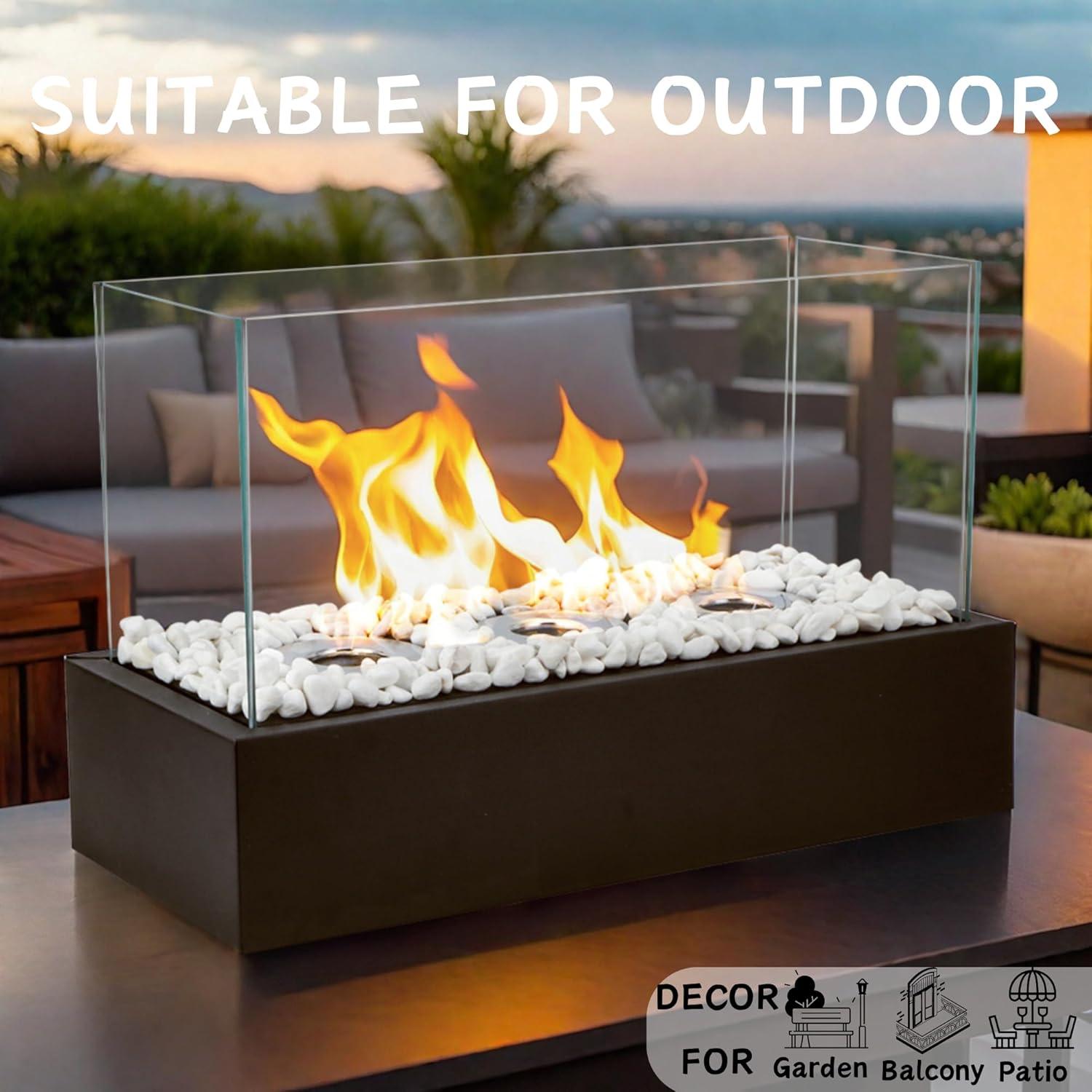 Black Stainless Steel and Glass Tabletop Fire Pit