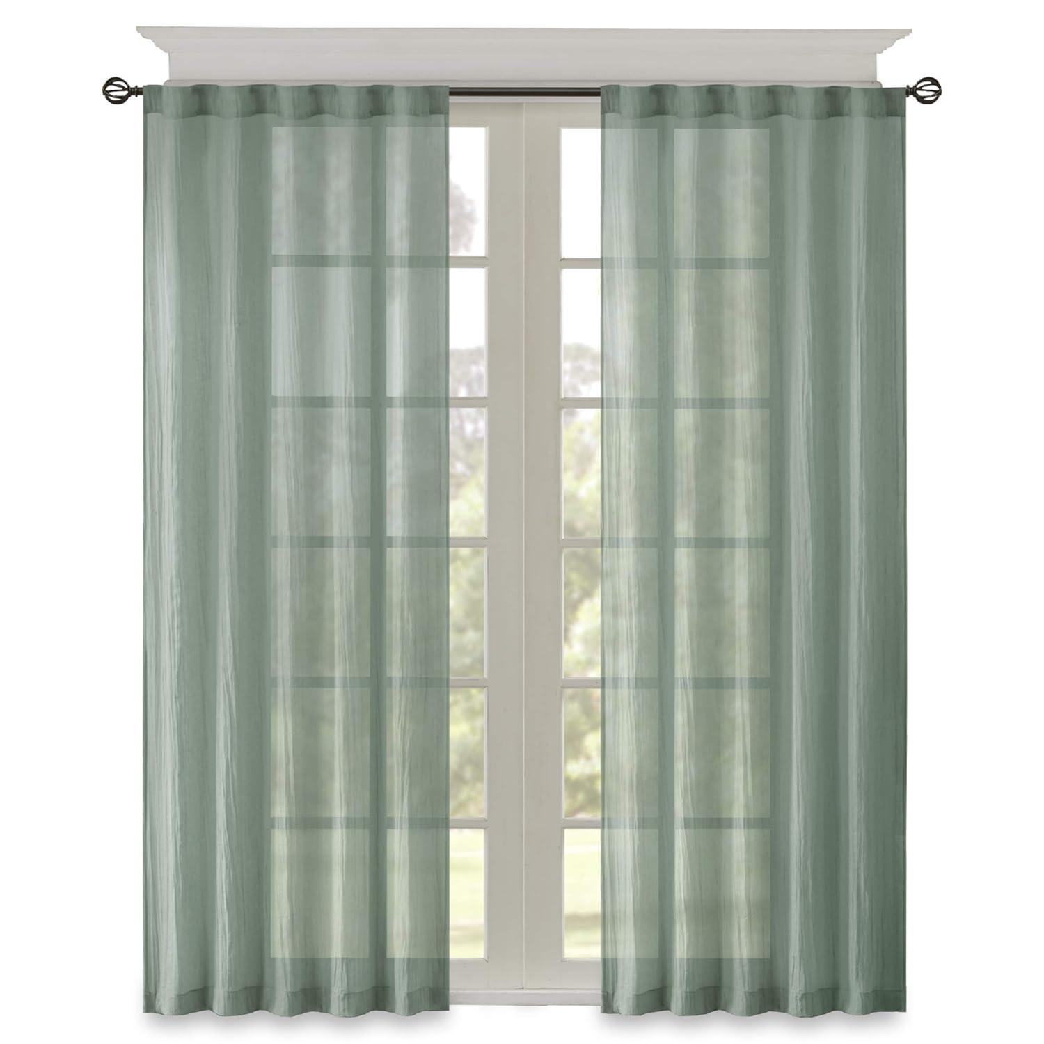 Aqua Sheer Polyester Ground Length Window Drapes, 2 Piece