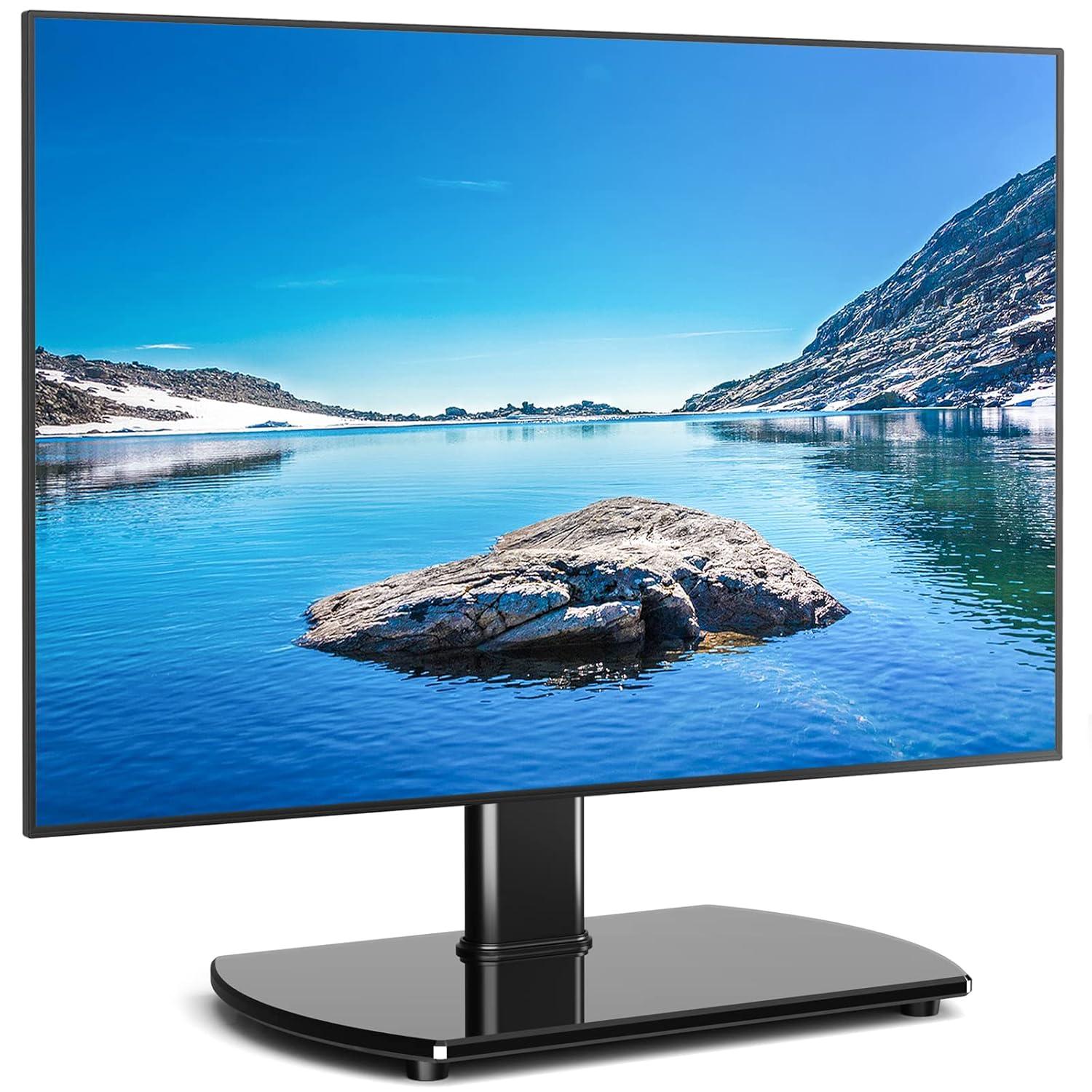 Rfiver Universal Swivel TV Stand for 27-50 55 60 Inch TVs, Height Adjustable Table Top TV Stand Mount Hold up to 88 lbs, Pedestal TV Stands with Tempered Glass Base, Replacement TV Mount Stand