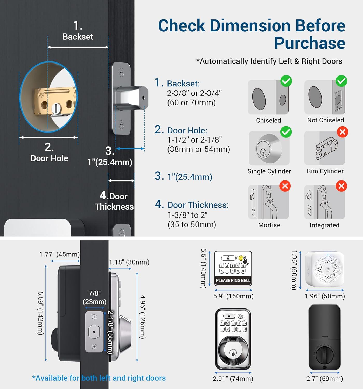 TEEHO Fingerpint Keyless Entry Keypad, Smart Digital Deadbolt Door Lock for Front Door, Remotely Share Temporary PIN Code, Easy Installation-Satin Nickel