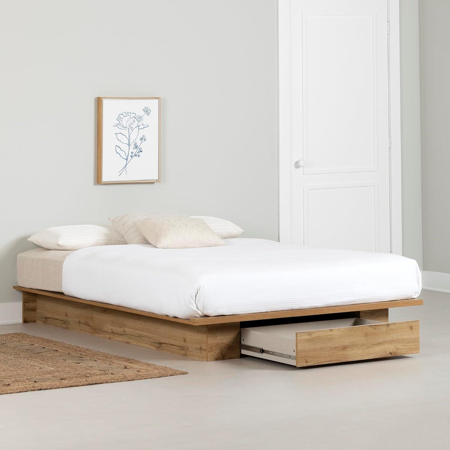 Nordik Oak Queen Platform Bed with Storage Drawer