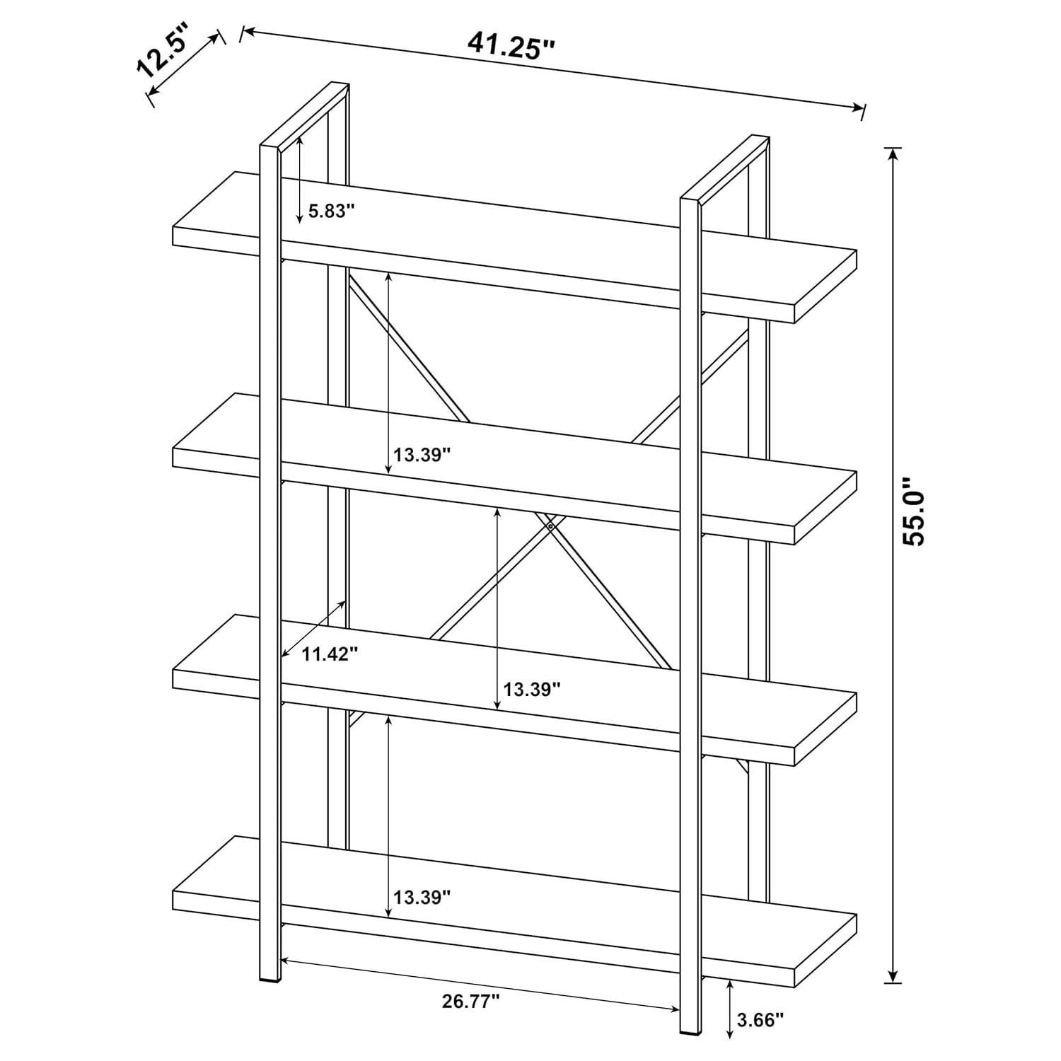 55" Cole 4 Shelf Bookcase with Frame Gray Driftwood/Gunmetal - Coaster