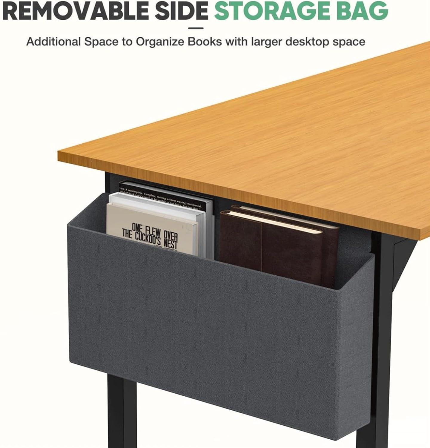 47 Inch Desk Office with Storage, Modern Simple Style Gaming Computer Table for Youth Student Adult, Metal and Wood Home Office Furniture, Nature