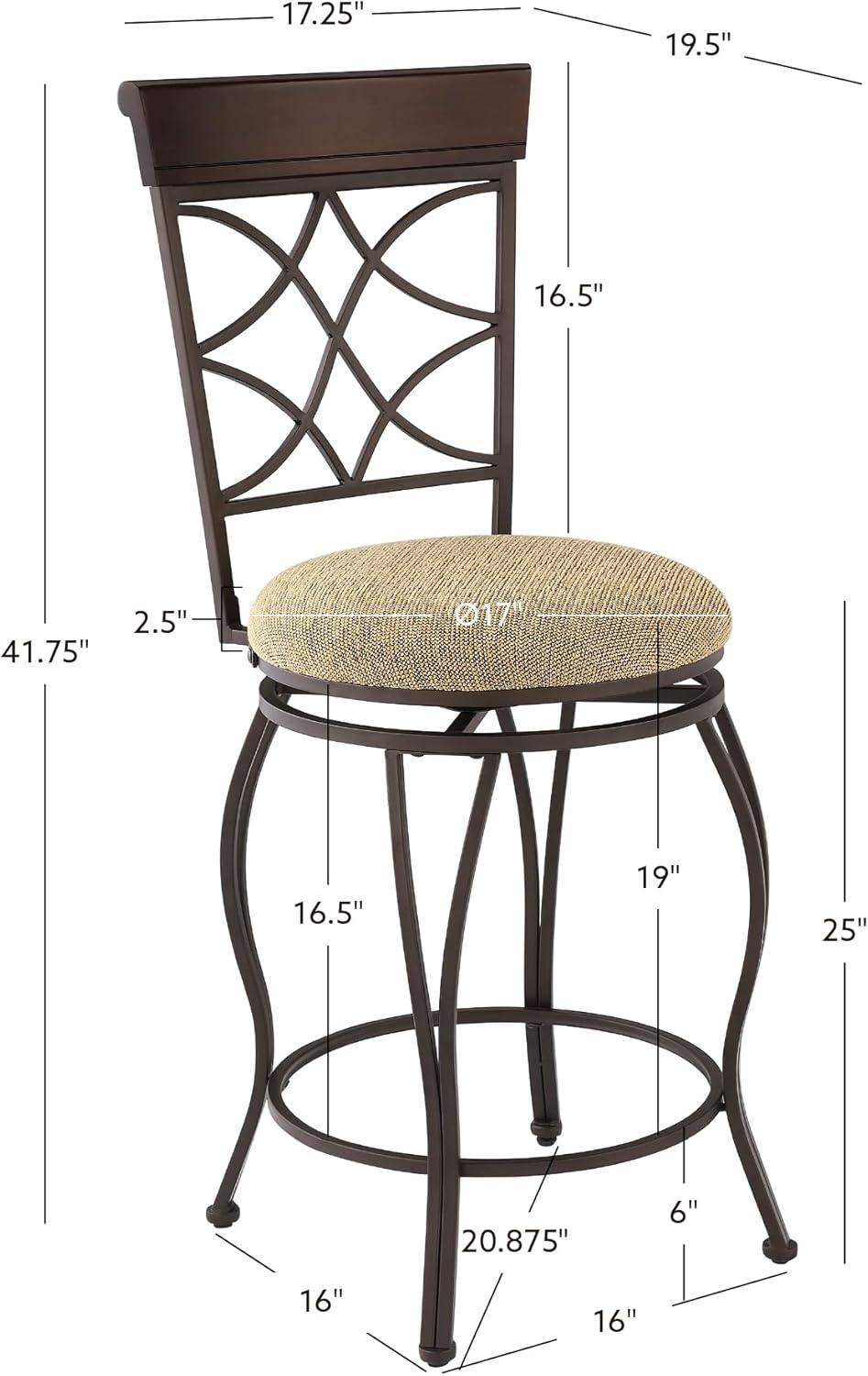 Linon Curves Counter Bar Stool, Metallic Brown, 24 inches Seat Height