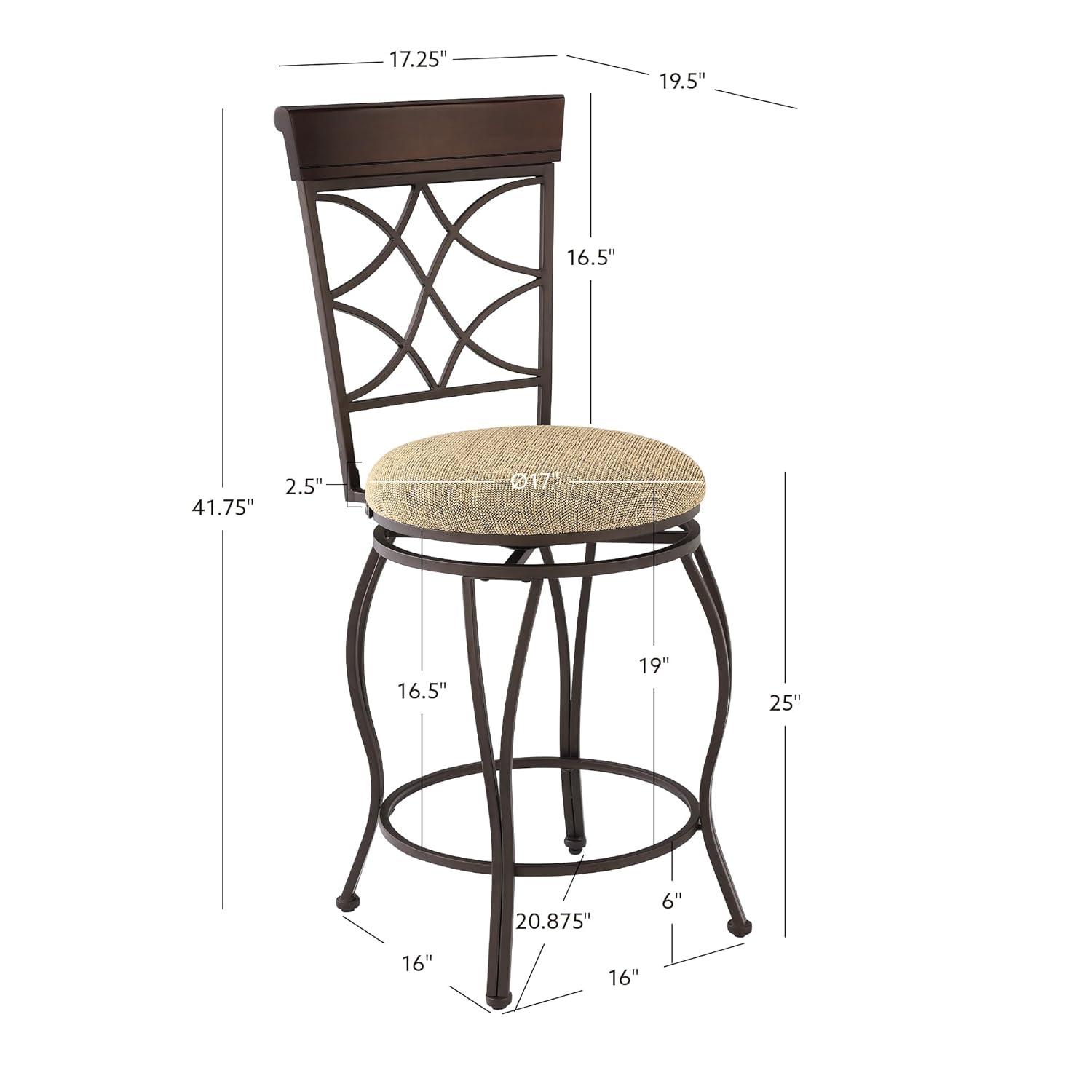 Linon Taburete de Bar Curves, Marrón Metalizado, Altura Del Asiento de 24 Pulgadas