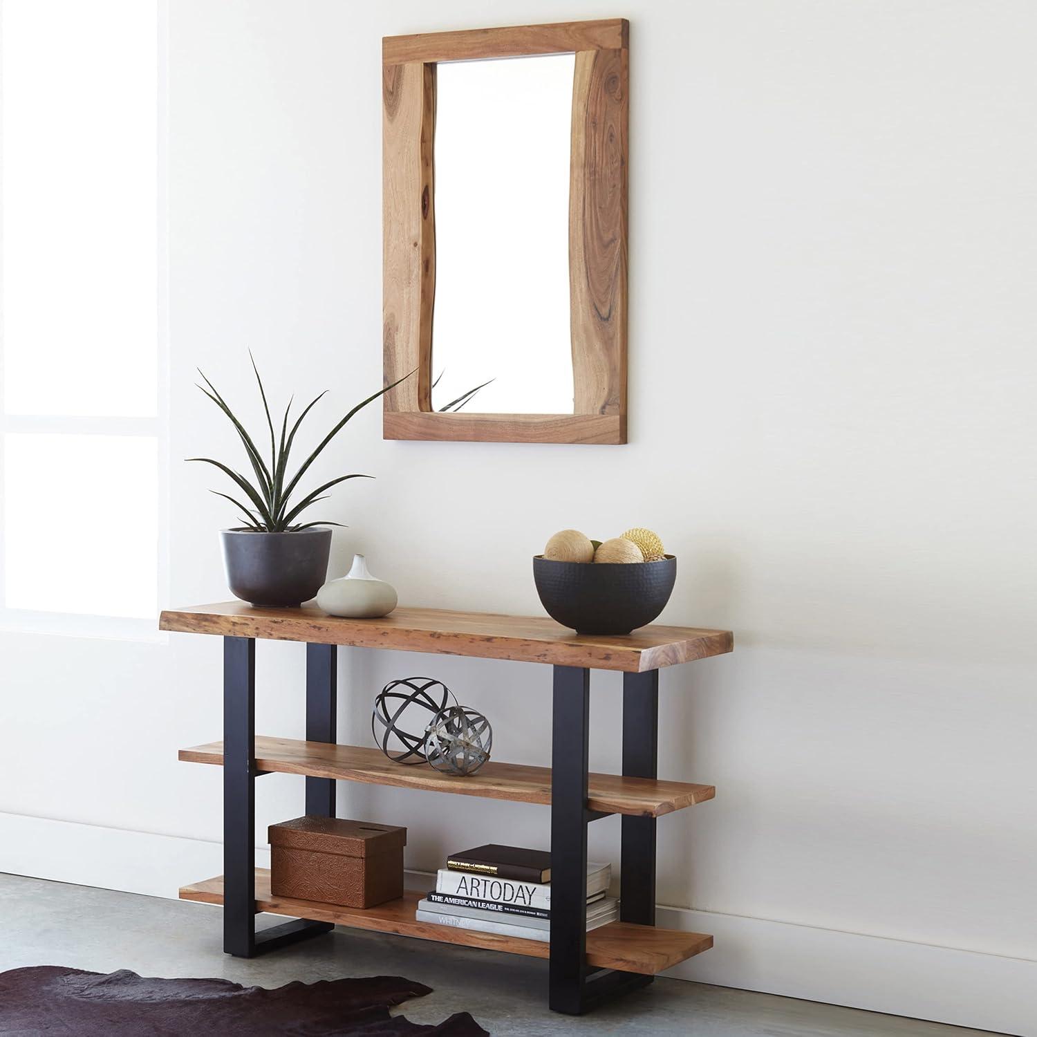 Alpine Live Edge Wood Media Console Table Natural - Alaterre Furniture: Acacia, Metal Legs, Rectangular