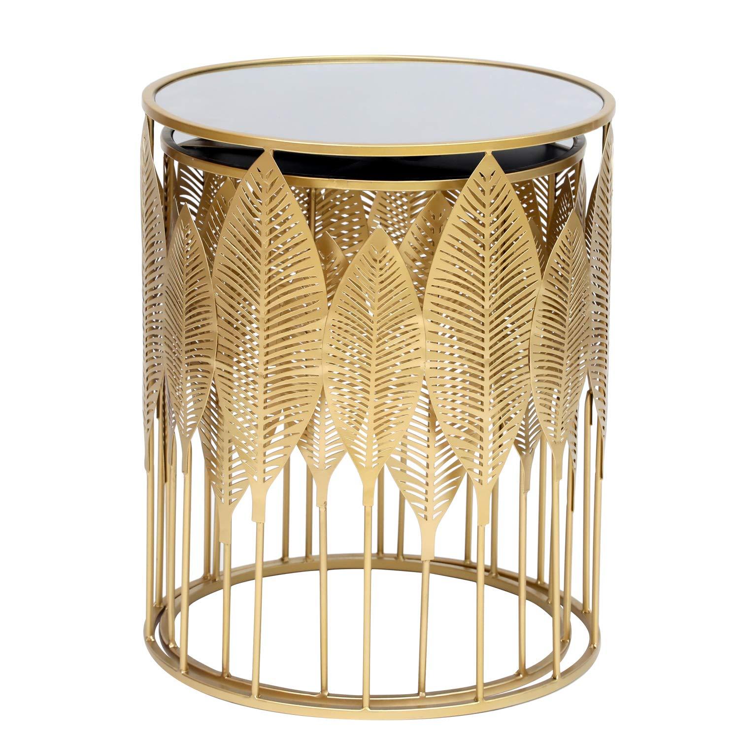 Homebeez End Tables Set of 2, Gold Nesting Side Coffee Table Decorative Round Nightstands (Stainless Steel Top)