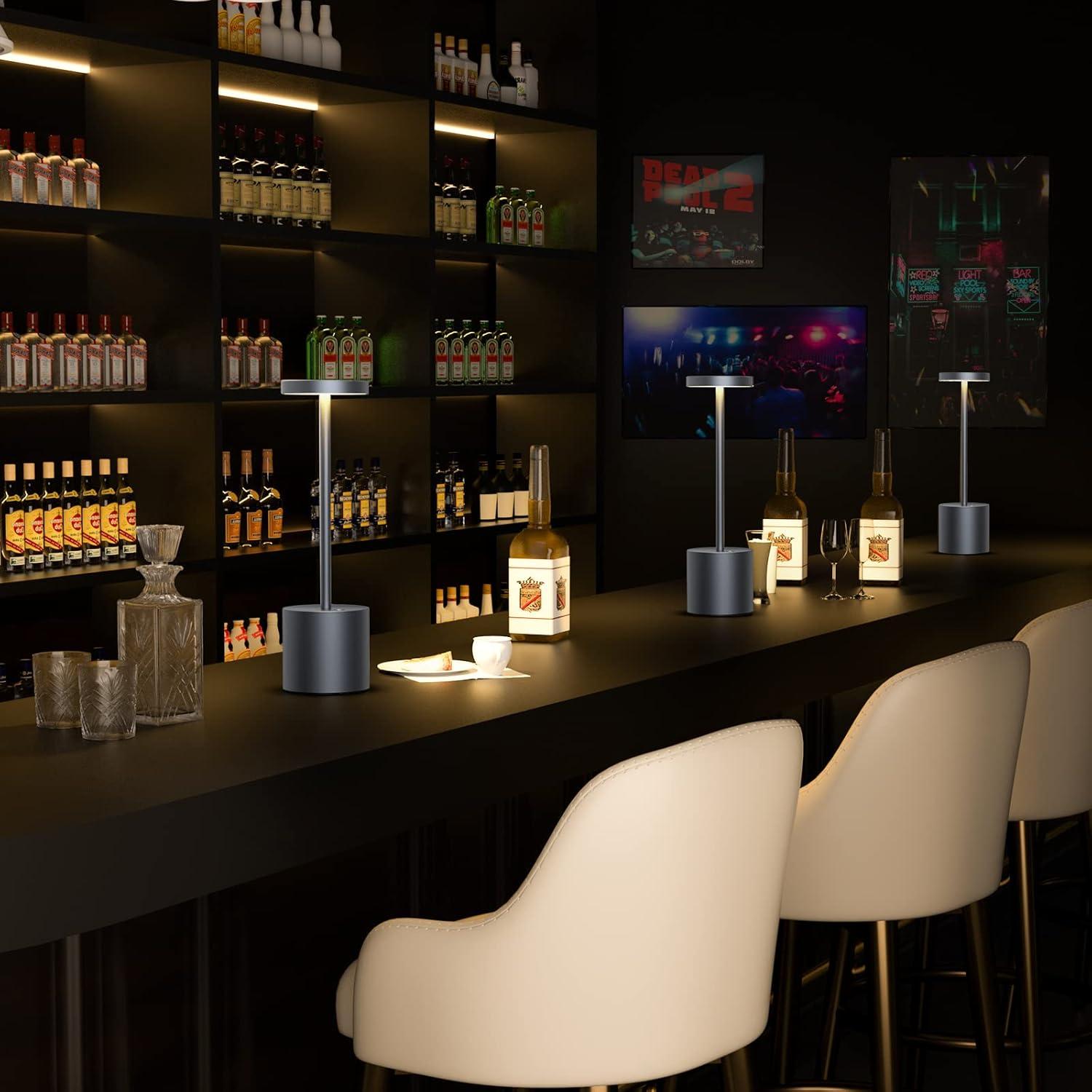 Fashion 2 Pack Rechargeable Table Lamp, LED Cordless Table Lamp,5000mAh Battery Operated Portable Table Light,Dimming for Restaurant/Patio/Outdoor(Grey)