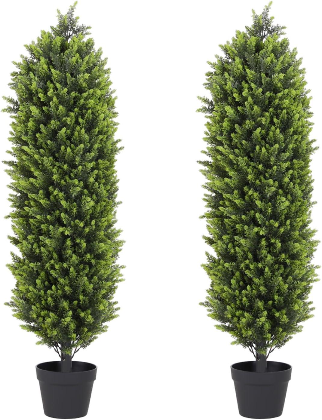 4ft Artificial Cedar Topiary Trees 2 Pack, Beautiful Realistic Artificial Plants for Outdoor, UV Protection Potted Plants Artificial Shrubs for Outdoor, Indoor, Office, Front Porch Decor.