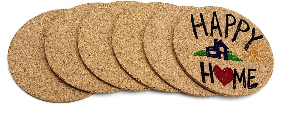 Hygloss 39406 Products Natural Cork Coasters - 3mm Eco Friendly Absorbent Saucers for Coffee, Cups, Wine & Drink Glasses, 4"