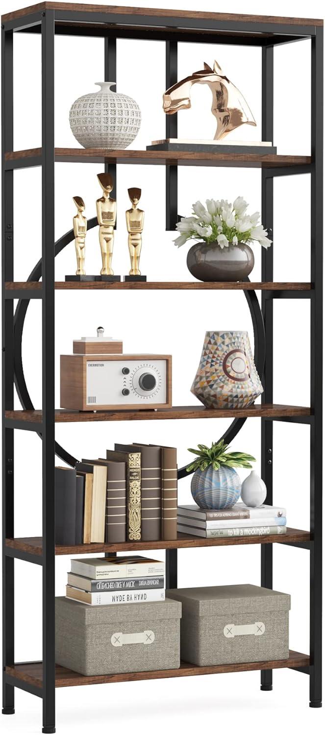 70.9 Inch Industrial Bookshelf  6-Tier Tall Bookcase with Open Shelves  Wood and Metal Display   Shelves for Bedroom  Living Room and  Office  Vintage Brown