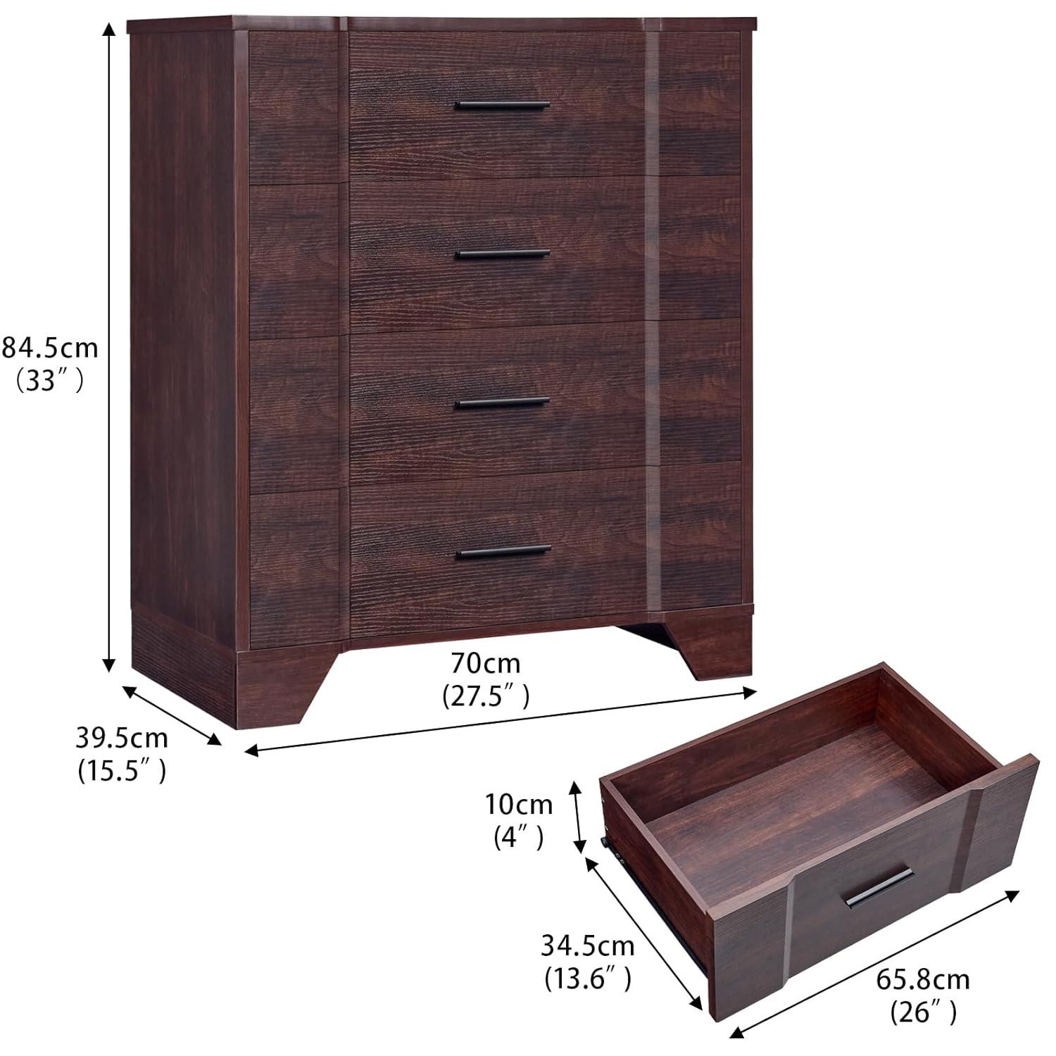 Ebern Designs Farmhouse Cherry Red Curved Tall 4 Drawers Dresser for Bedroom, 4 Chest of Drawers for Closet