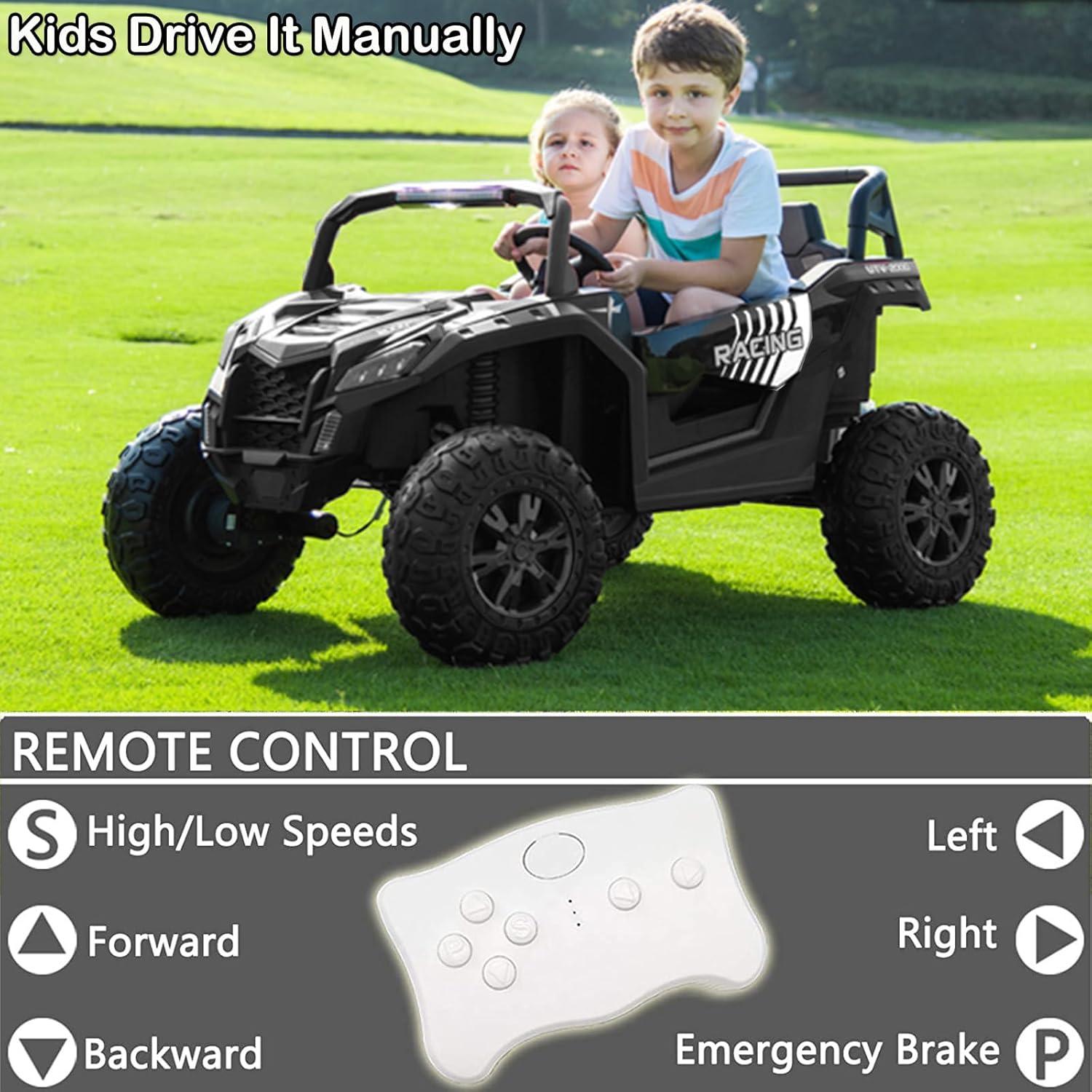 24V Ride on Car 2 Seater Ride on UTV 4X4 Off-Road UTV for Kids 4X200W Powerful Motor Kids' Electric Vehicles with Remote Control, Spring Suspension, Led Light, Bluetooth Music, Green