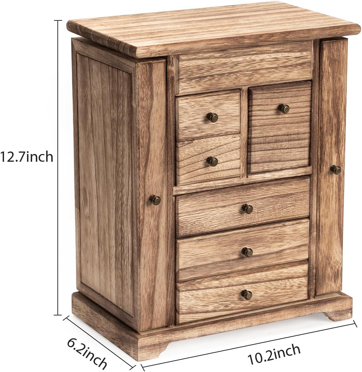 Loon Peak® Jewelry Box, Rustic Wooden Jewelry Boxes & Organizers With Mirror & Drawers,6 Layer Jewelry Organizer Box For Rings Earrings Necklaces Bracelets (Carbonized Black)