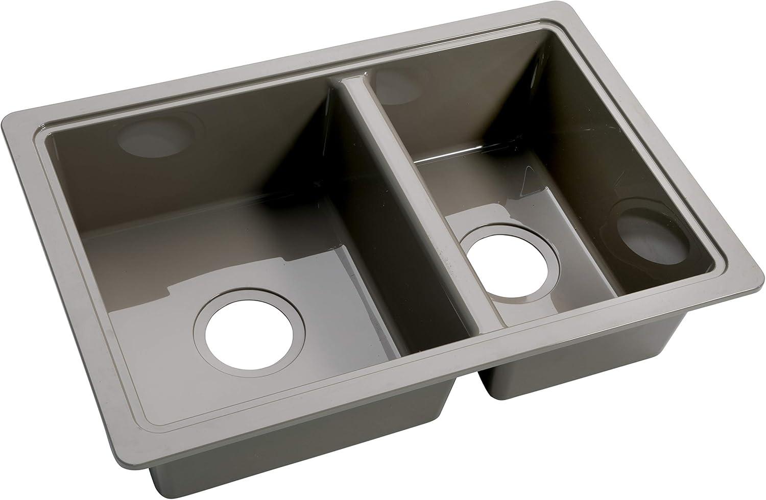 25" x 17" Silver Stainless Steel Double Bowl RV Sink