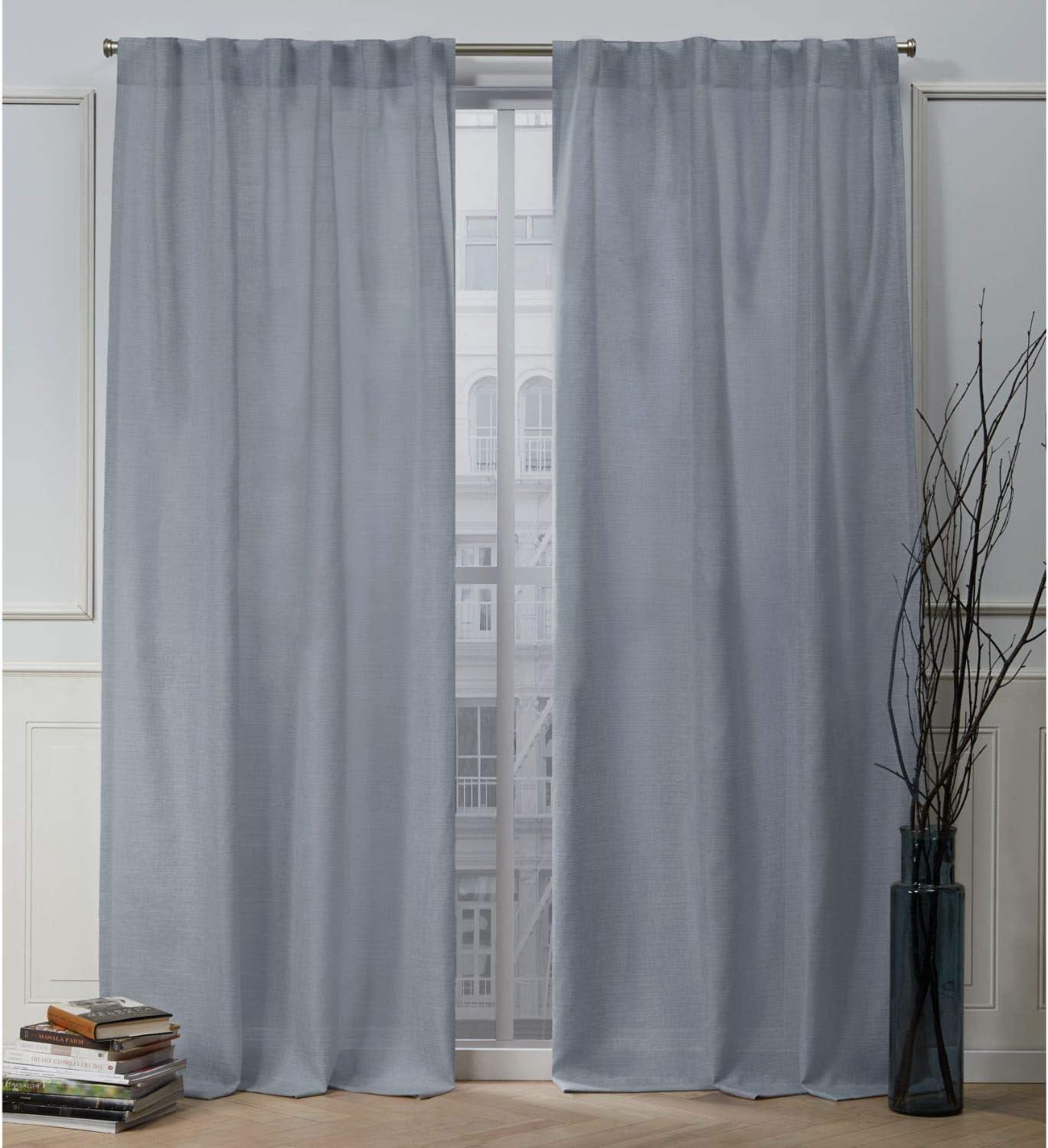 Chambray Blue Light-Filtering Faux Linen Curtain Panels, 54" x 96"