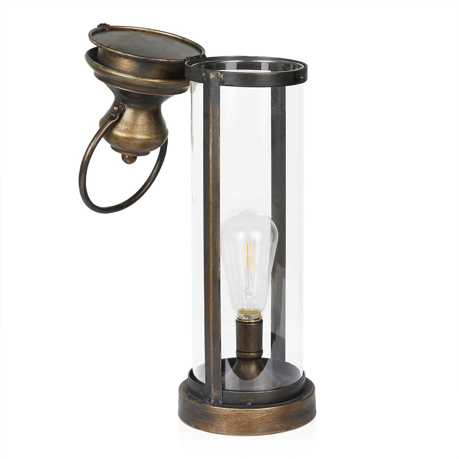 Gold Metal and Glass Lantern with Warm White LED Light, 21"