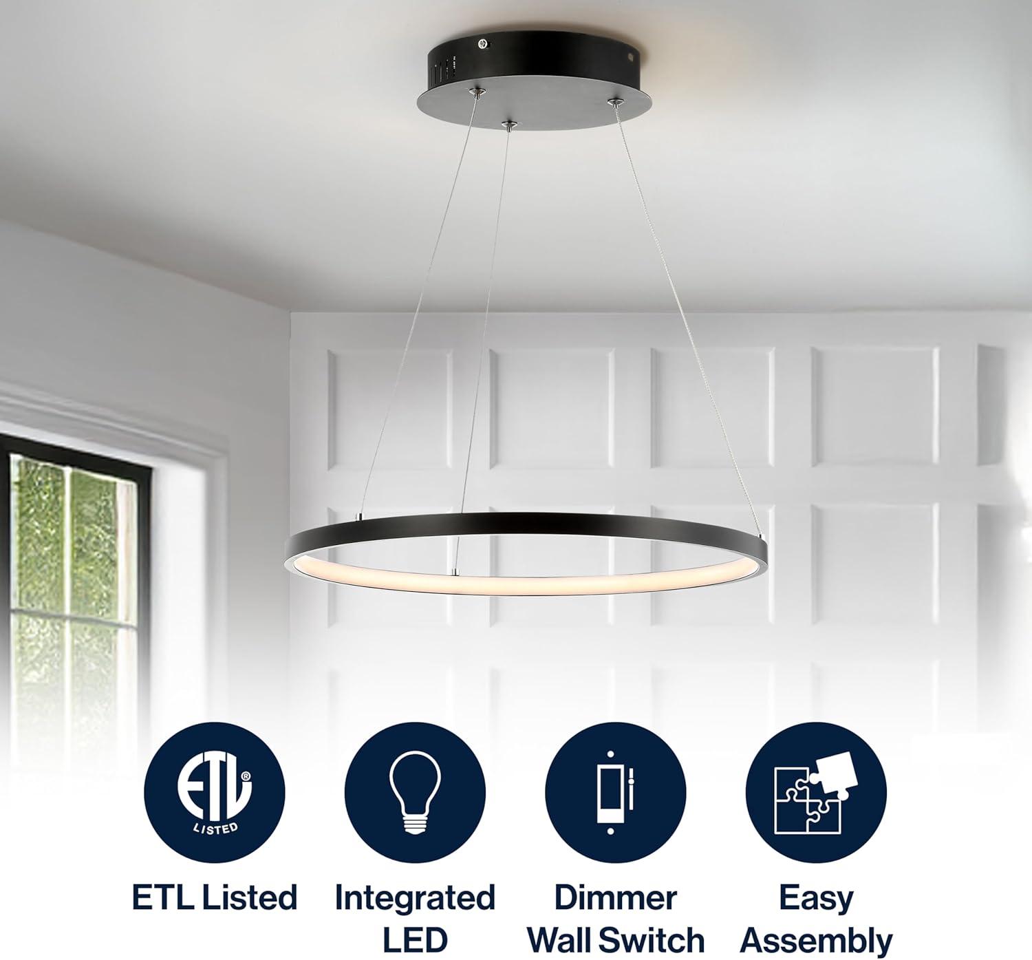 Bradley 15.7" Round Integrated LED Metal Pendant, Matte Black
