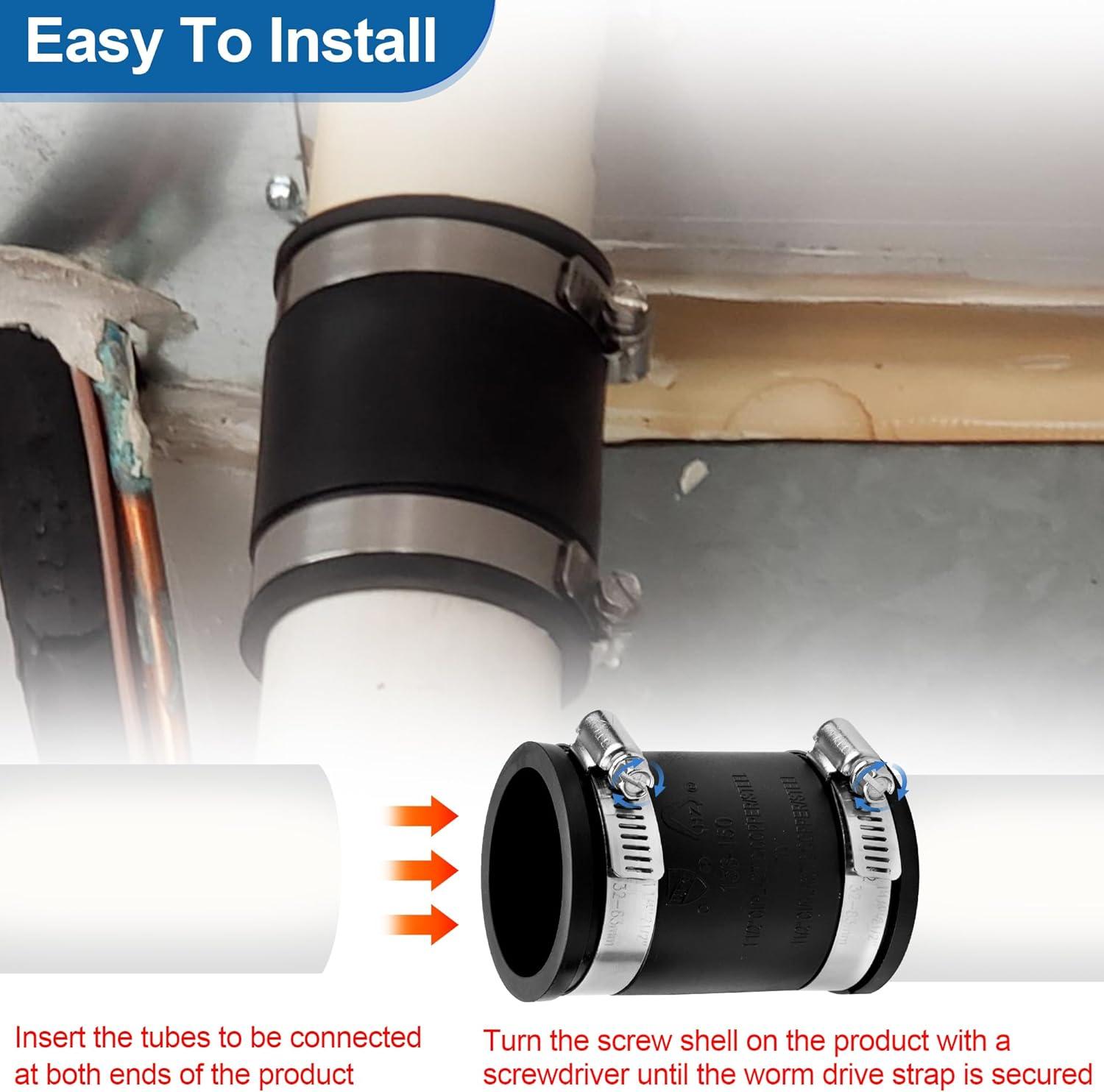 1-1/2 in. PVC Flexible Coupling with Stainless Steel Clamps