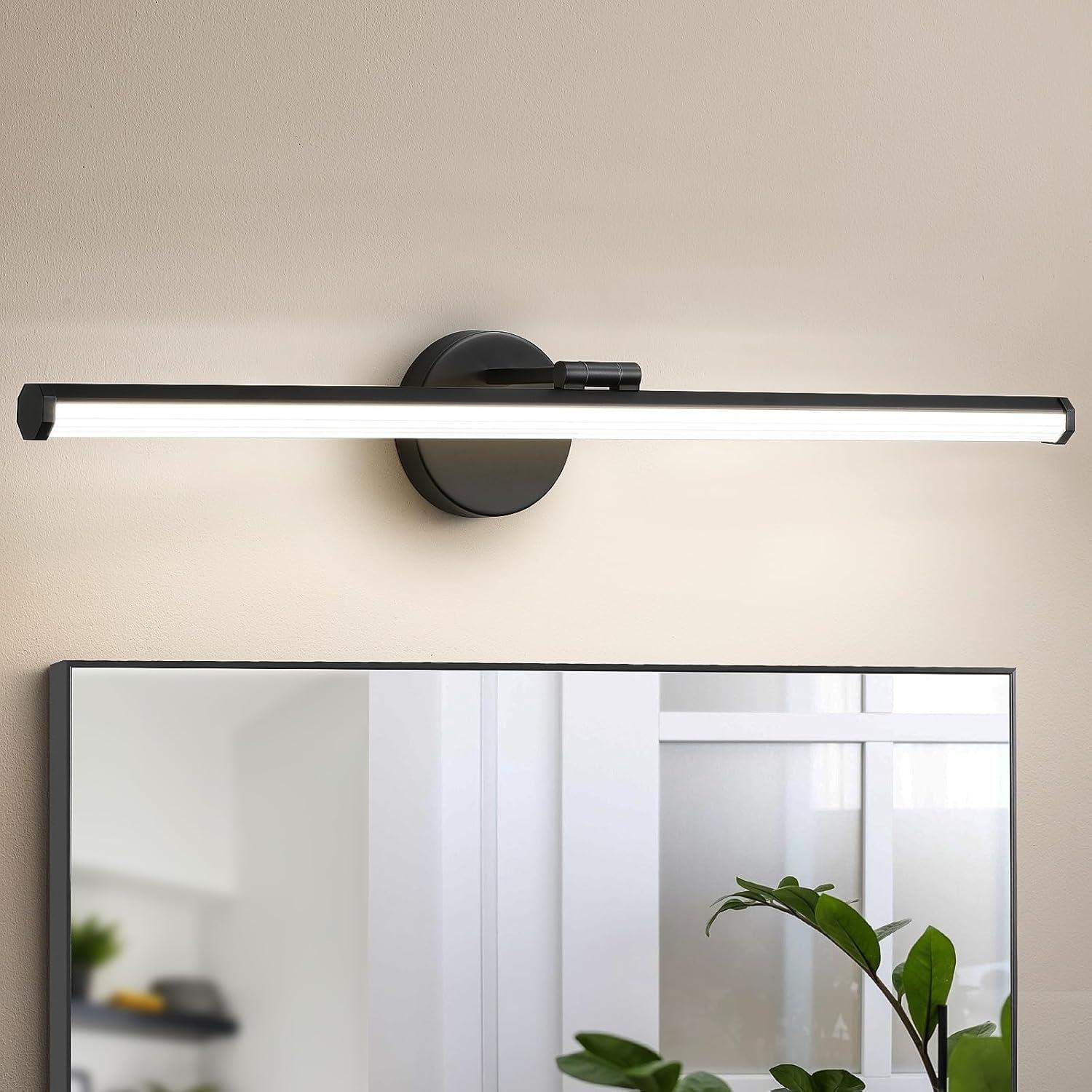 30-Inch Matte Black Metal LED Vanity Light with Acrylic Shade