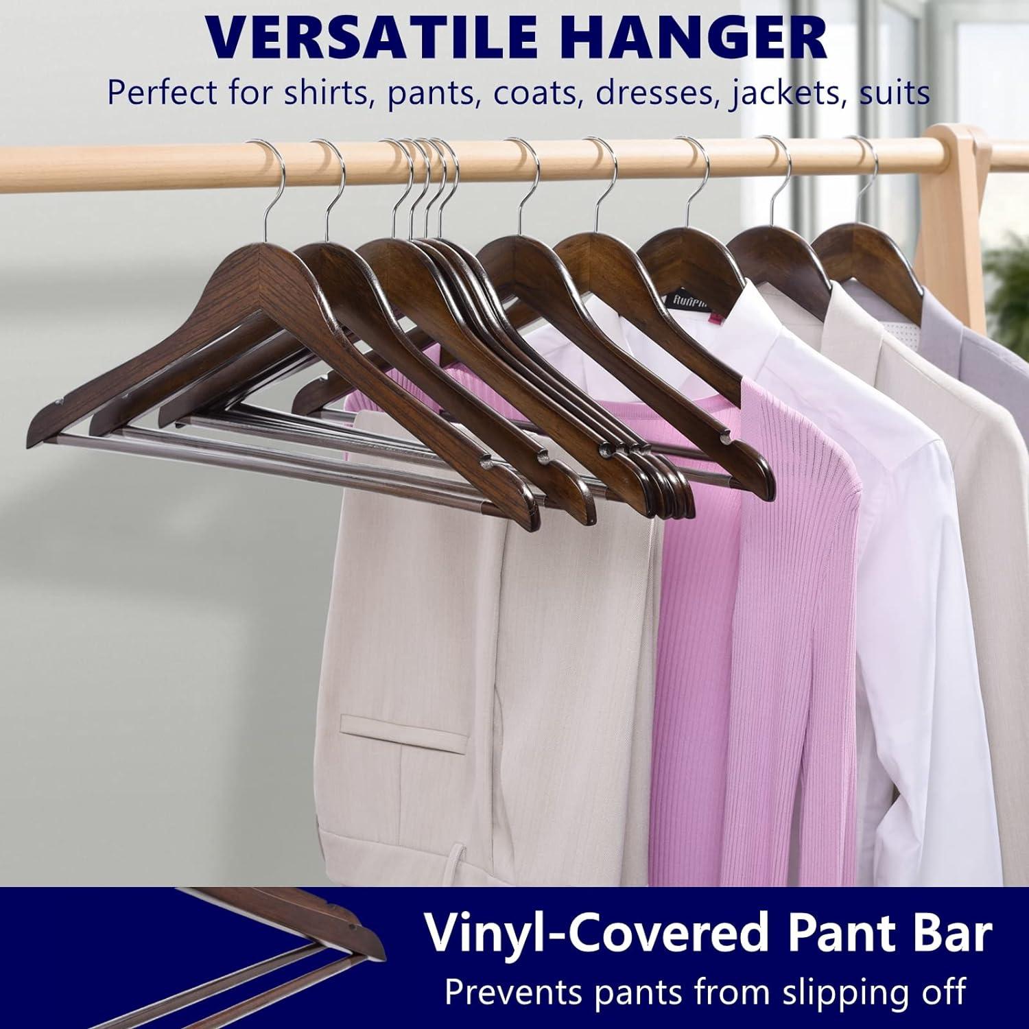 Walnut Wood Anti-Slip Suit Hangers with Chrome Hooks, 17.5"