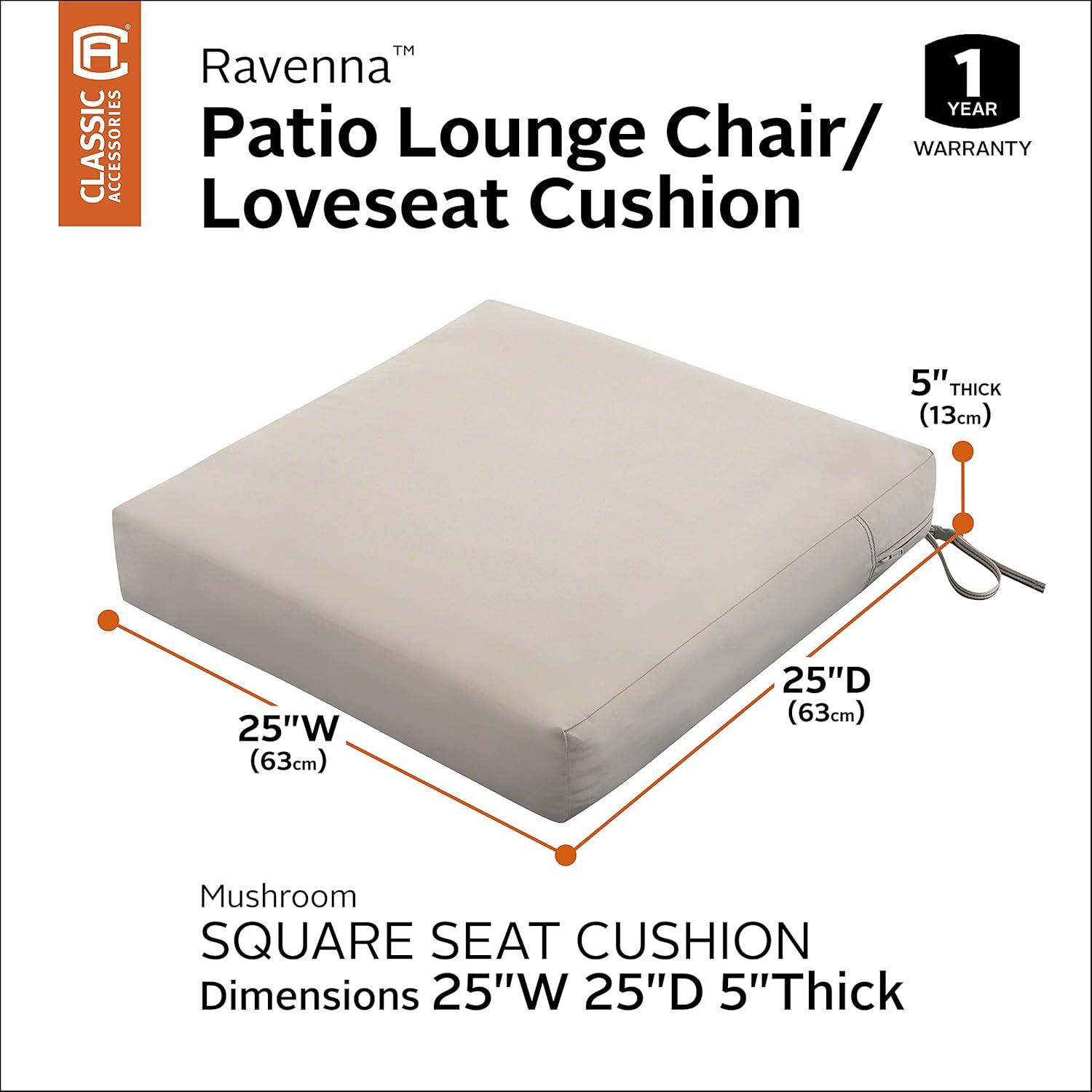 Ravenna Water-Resistant Square Patio Seat Cushion Slip Cover and Foam - Classic Accessories