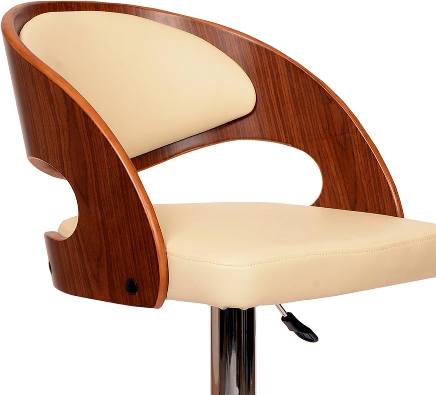 Malibu Swivel Barstool In Cream PU/ Walnut Veneer and Chrome Base