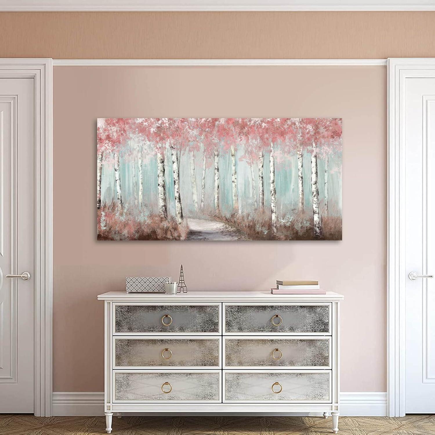 Botanical Wall Art for Girls Room Pink Tree Wall Decor Plant Pictures Wall Art Bedroom Decor for Women Graffiti Wall Paintings Living Room Home Decoration 20"x 40"