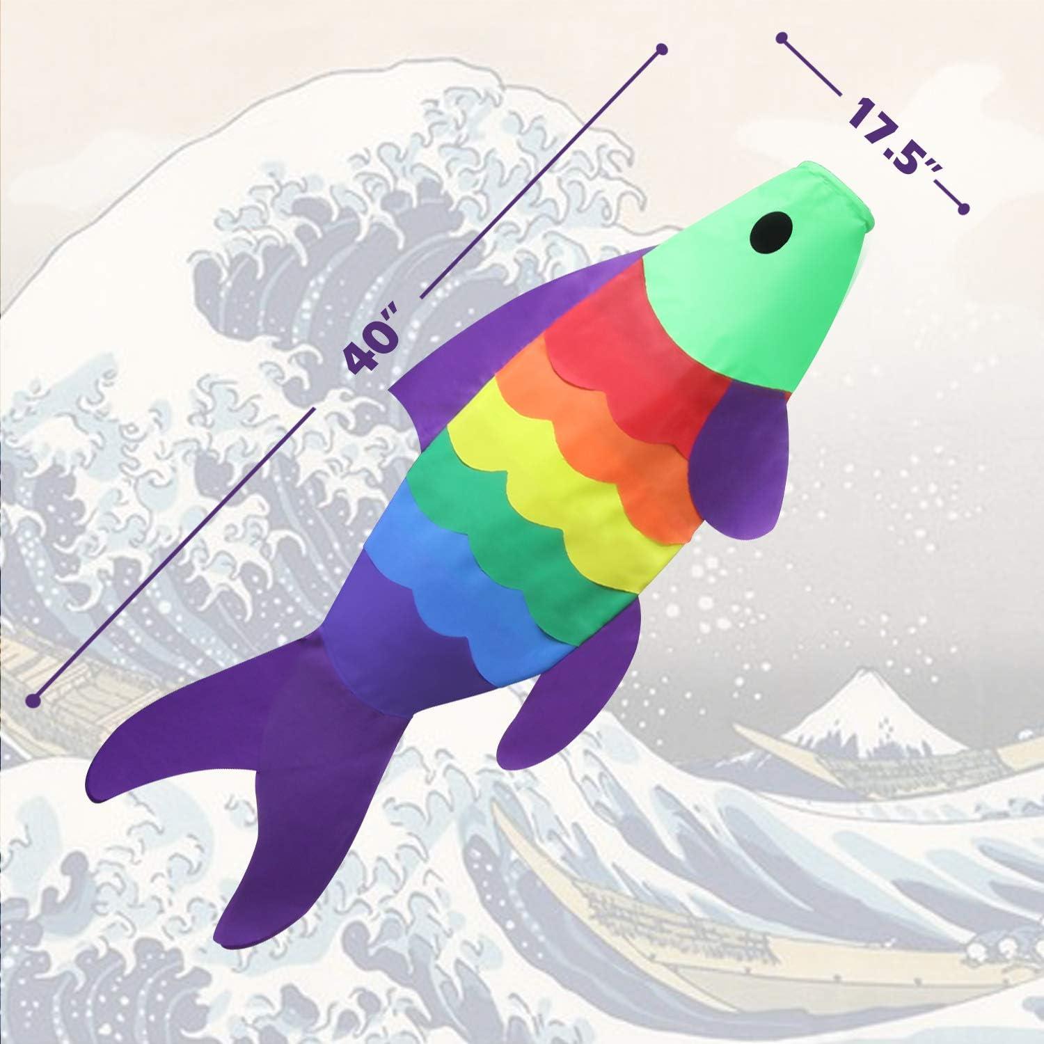 40-Inch Rainbow Polyester Carp Windsock with UV Protection