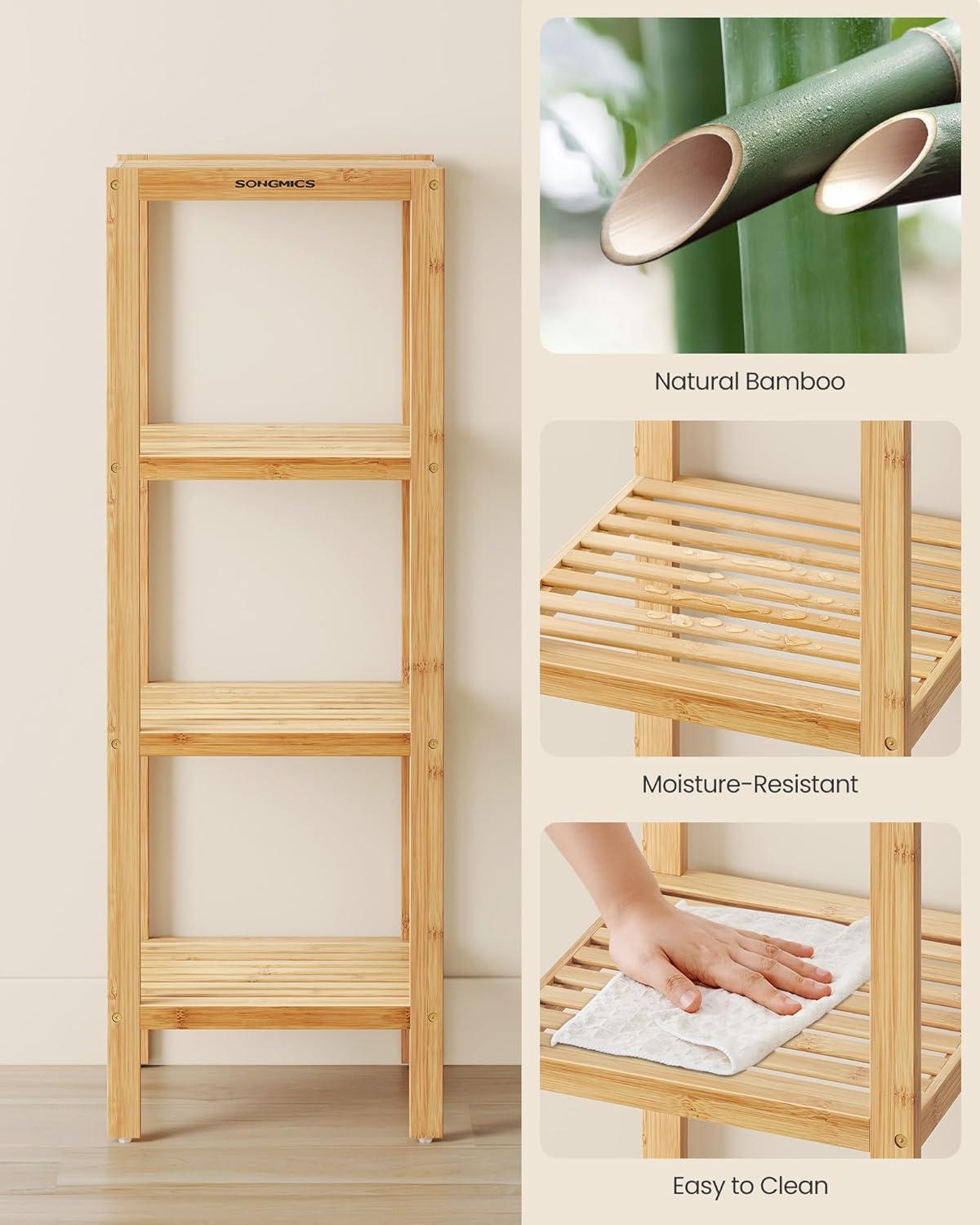 4-Tier Bamboo Bathroom Shelf, Narrow Shelving Unit, Multifunctional Storage Rack, Corner Rack, for Kitchen, Living Room, Bedroom, Entryway, Bathroom, Natural UBCB54Y
