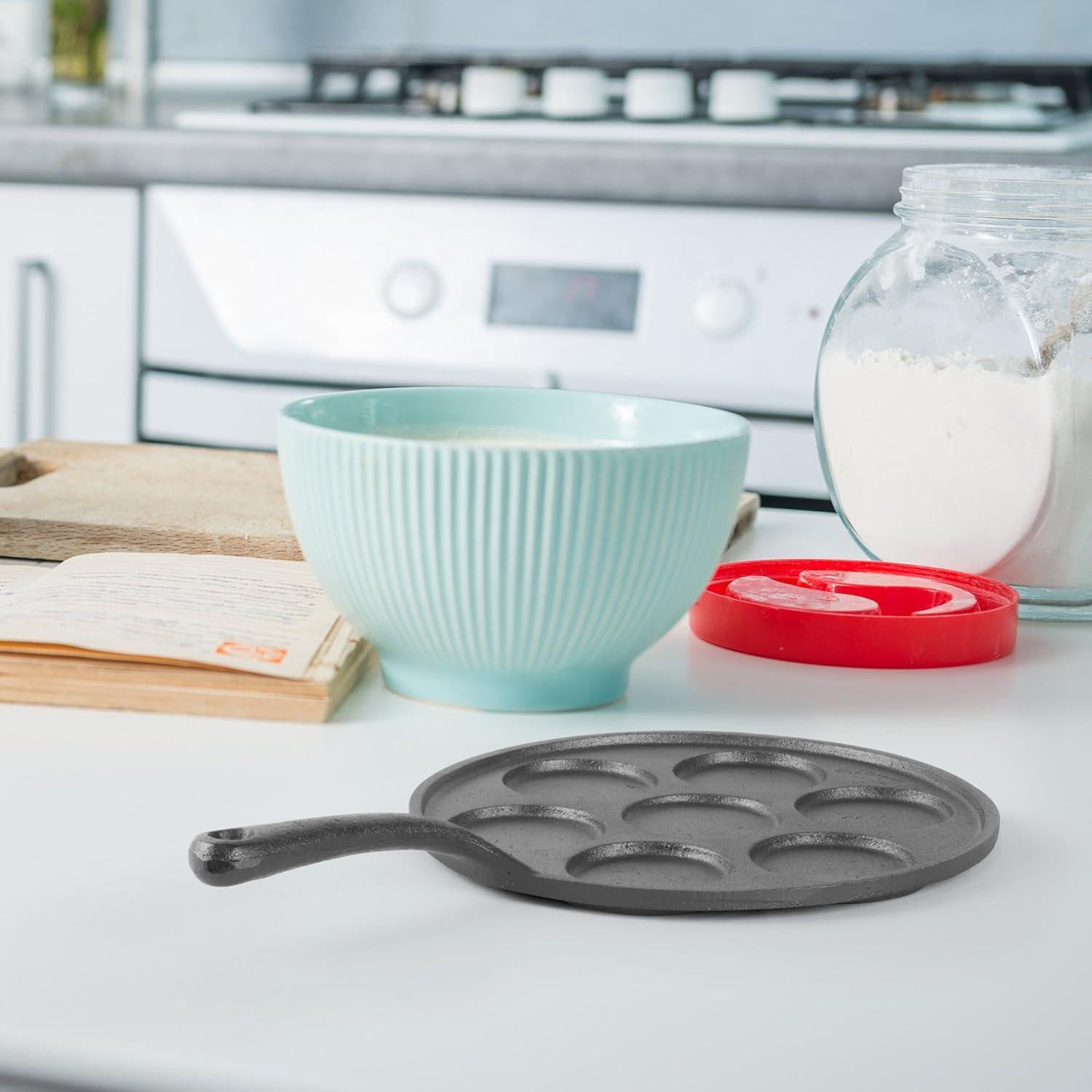 Commercial CHEF Cast Iron Pancake Pan, Makes 7 Mini Silver Dollar Pancakes